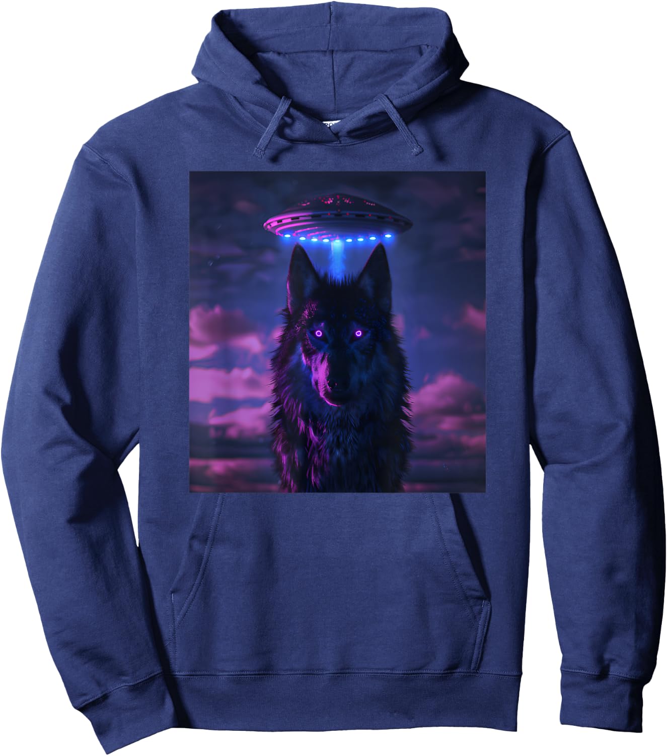 Wolf Selfie with UFO in Nature Women Outdoor Animal Hoodie - Hoodie | Navy