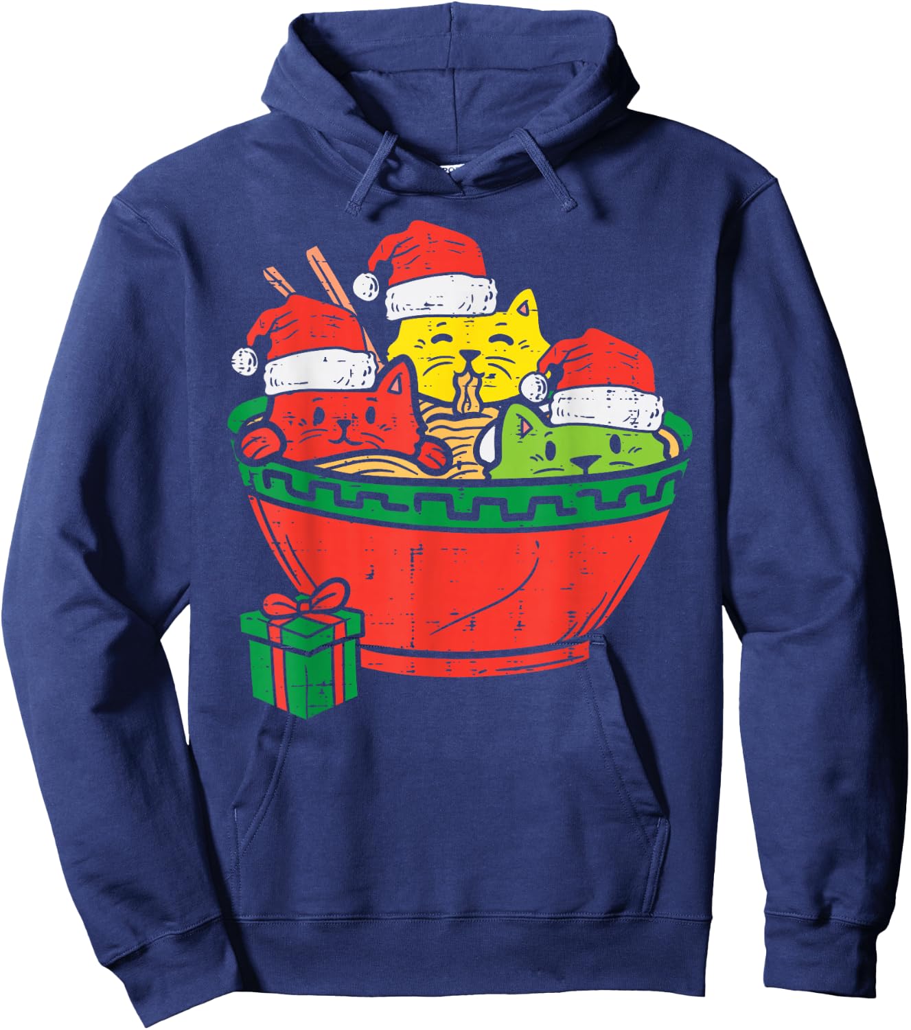 Santa Ramen Cats Anime Christmas Xmas Japanese Kids Girls Hoodie - Hoodie | Navy