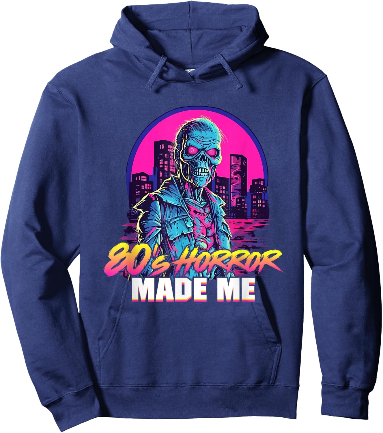 Retro Zombie Vintage Undead 80s Horror Movies Made me Hoodie - Hoodie | Navy