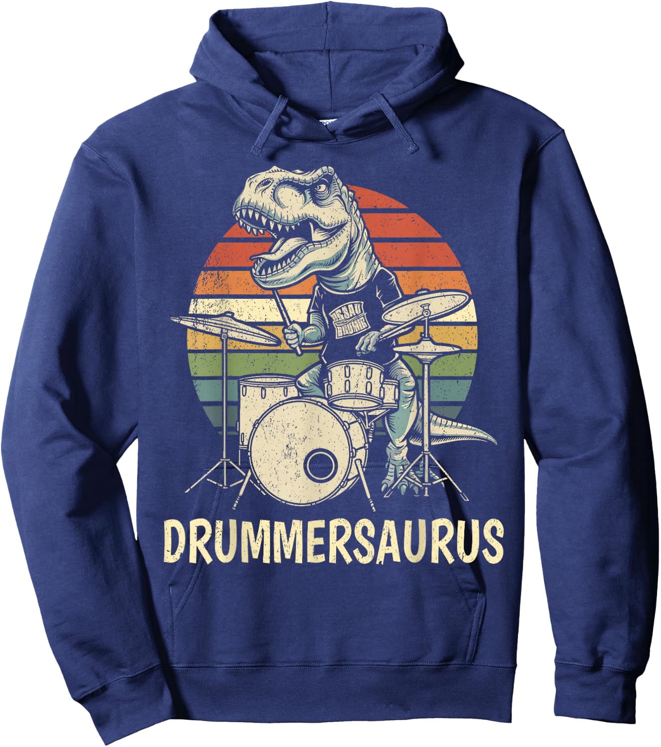 Drummersaurus T Rex Drummer Dinosaur Playing Drums Boys Kids Hoodie - Hoodie | Navy
