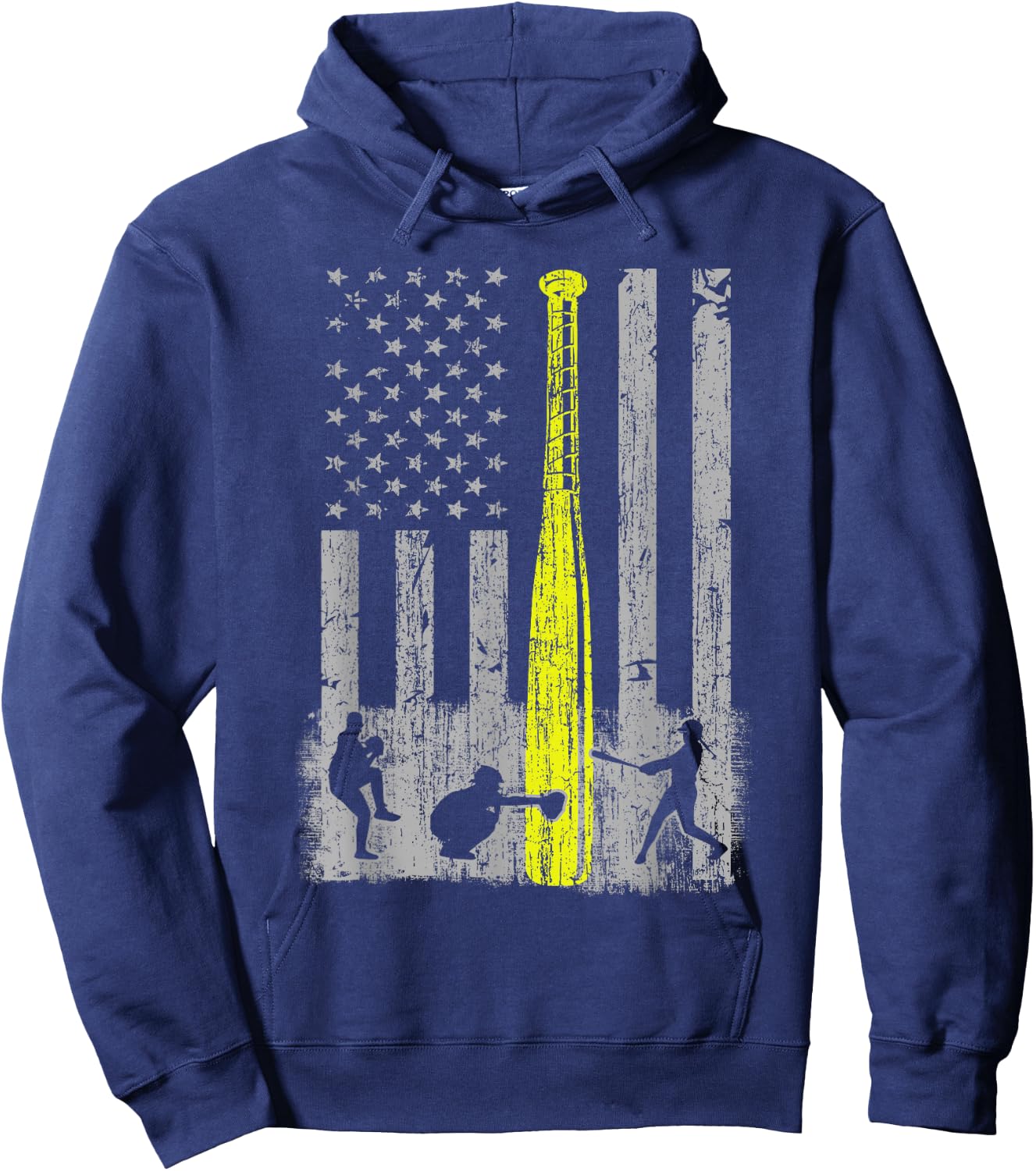 Vintage Softball American Flag Patriotic Sports 4th of July Hoodie - Hoodie | Navy