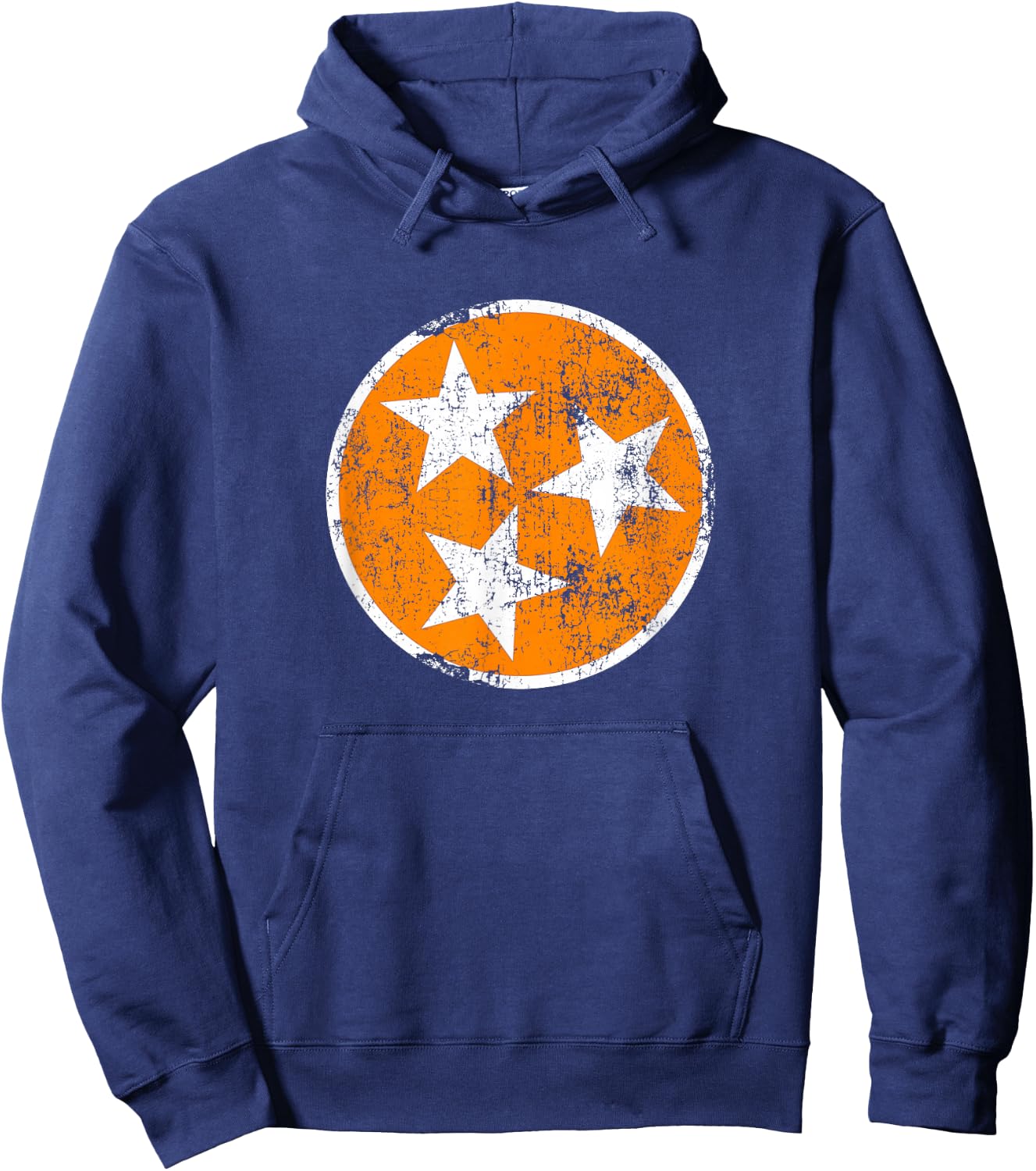 3 Star TN Orange and White Distressed Tennessee State Flag Hoodie - Hoodie | Navy