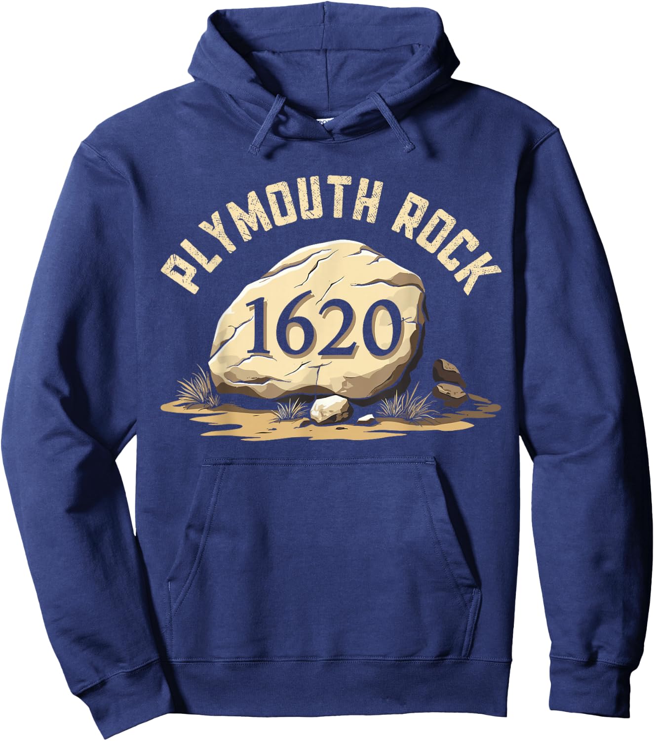 Plymouth Rock, Vintage Plymouth Massachusetts, Plymouth Rock Hoodie - Hoodie | Navy