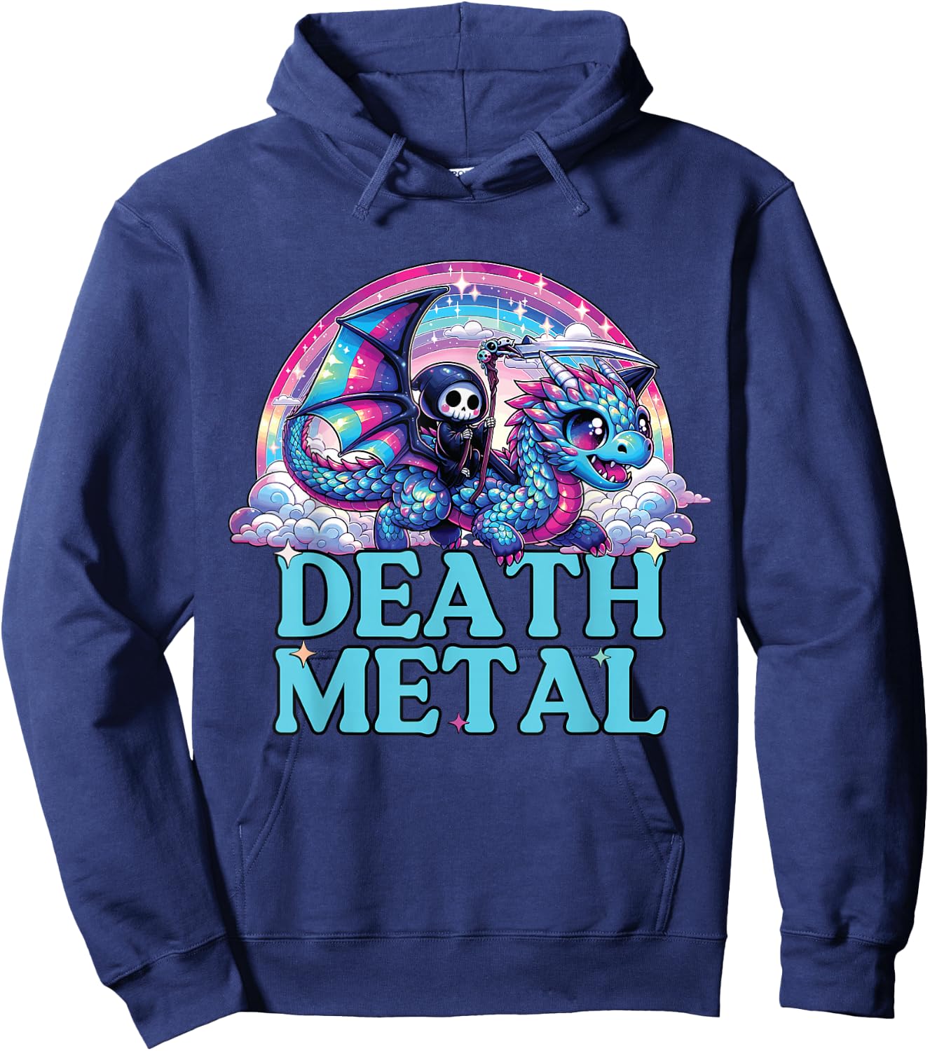 Death Metal Rainbow, Reaper with Dragon Funny Death Metal Hoodie - Hoodie | Navy
