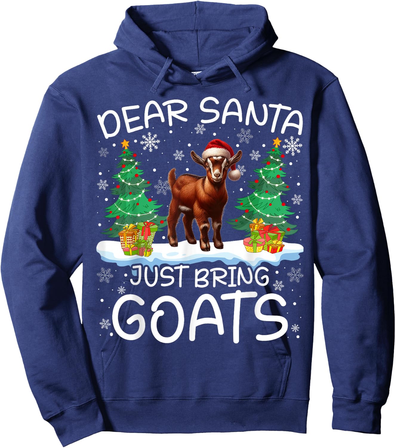 Goat Funny Santa Hat Tree Xmas Lights Snowflakes Gifts Hoodie - Hoodie | Navy