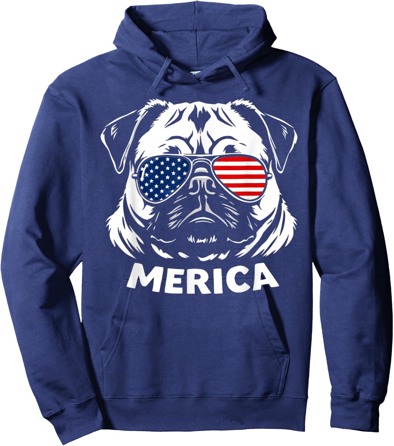 American Flag USA Merica Pug Dog 4th Of July kids women men Hoodie - Hoodie | Navy