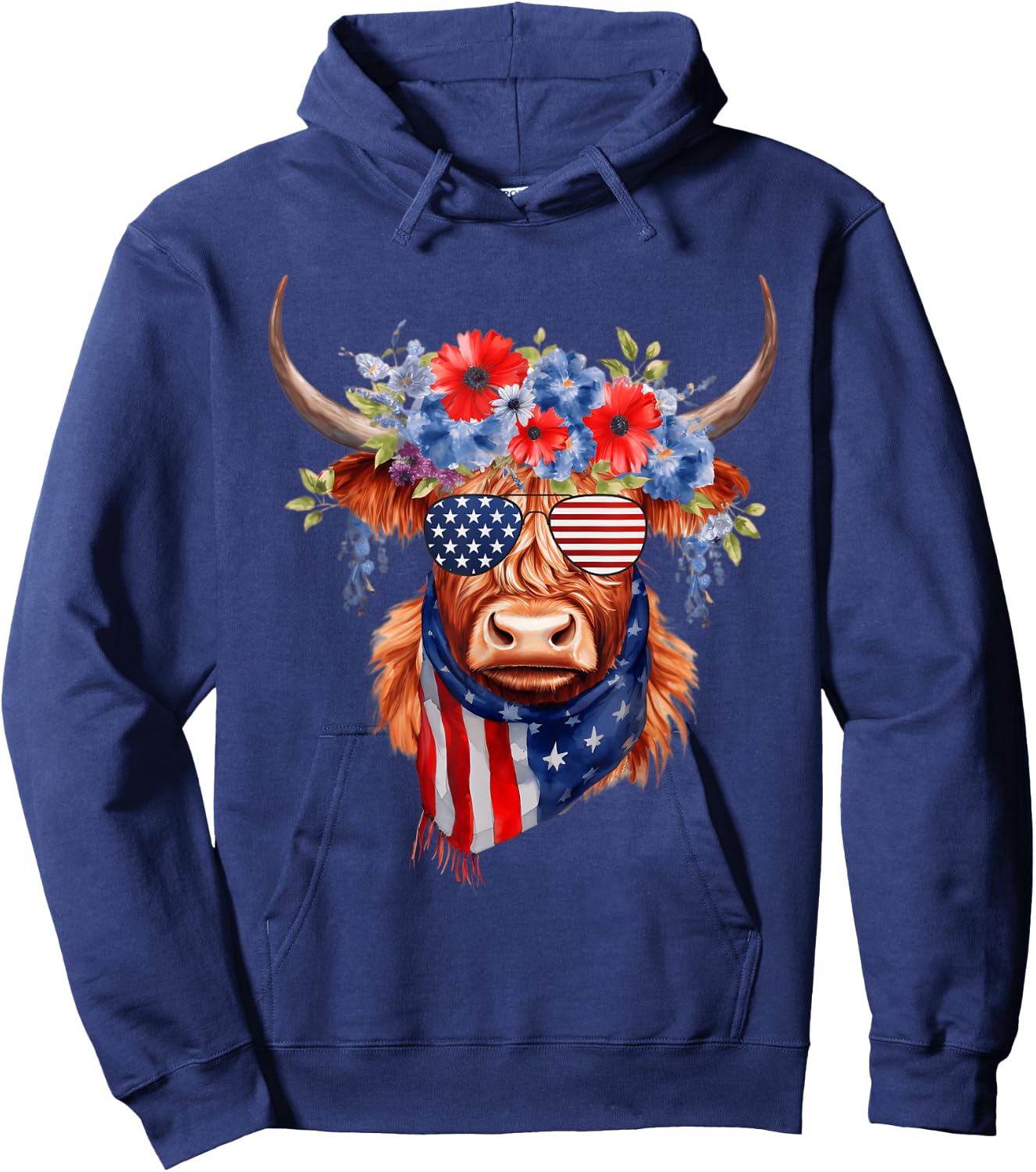 4th Of July Highland Cow Heifer American Sunglasses Bandana Hoodie - Hoodie | Navy