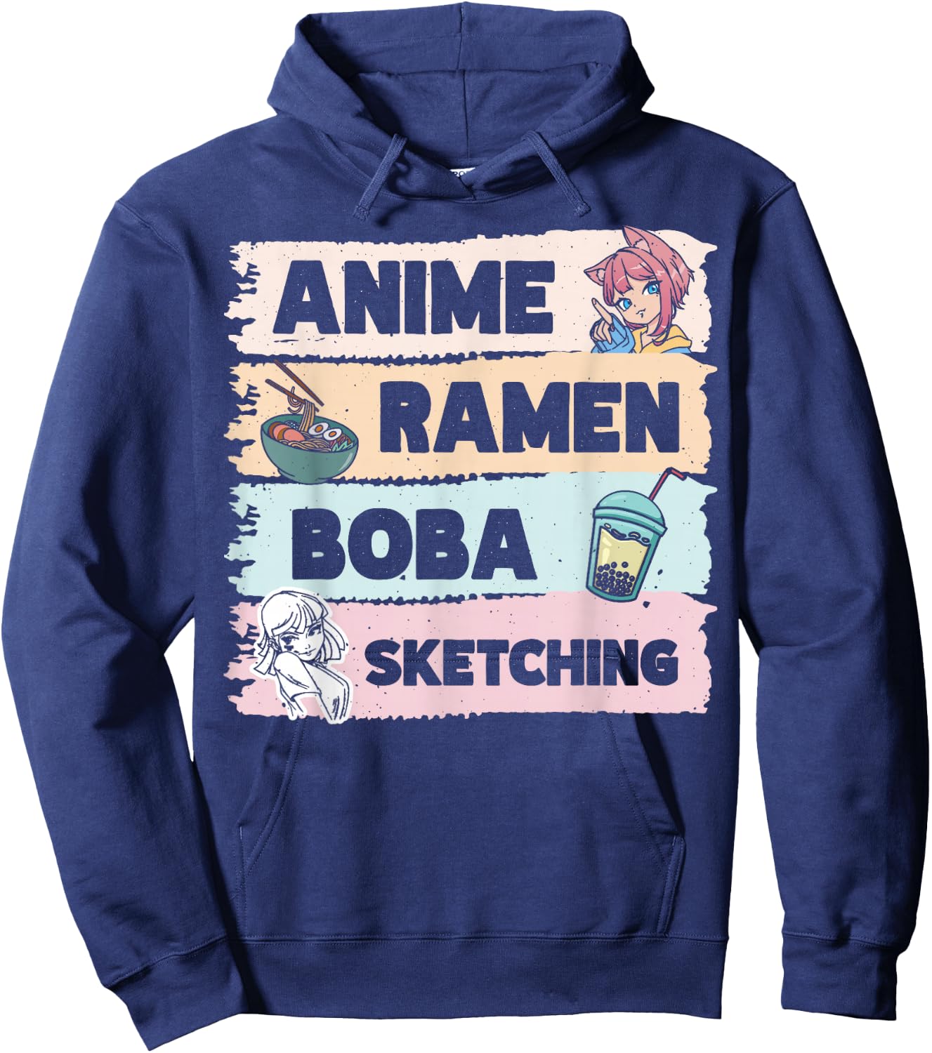 Japanese Manga Otaku Sketch Artist Bubble Tea Anime Ramen Boba Sketching Hoodie - Hoodie | Navy
