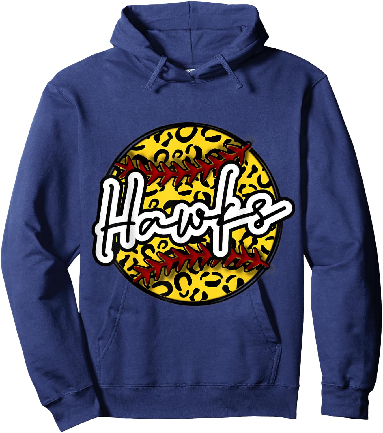 HAWKS Leopard Cheetah Softball Team Trendy Cute Womans Top Hoodie - Hoodie | Navy
