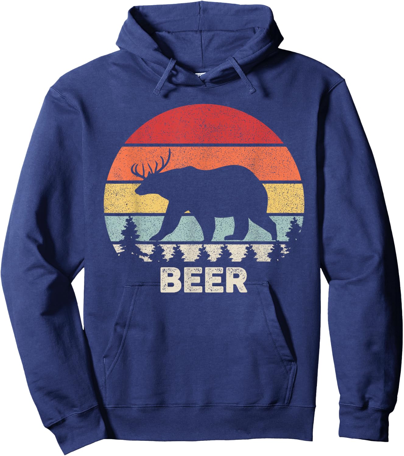 Retro Bear Deer Shirt Animal Lover Gifts Funny Beer Vintage Hoodie - Hoodie | Navy