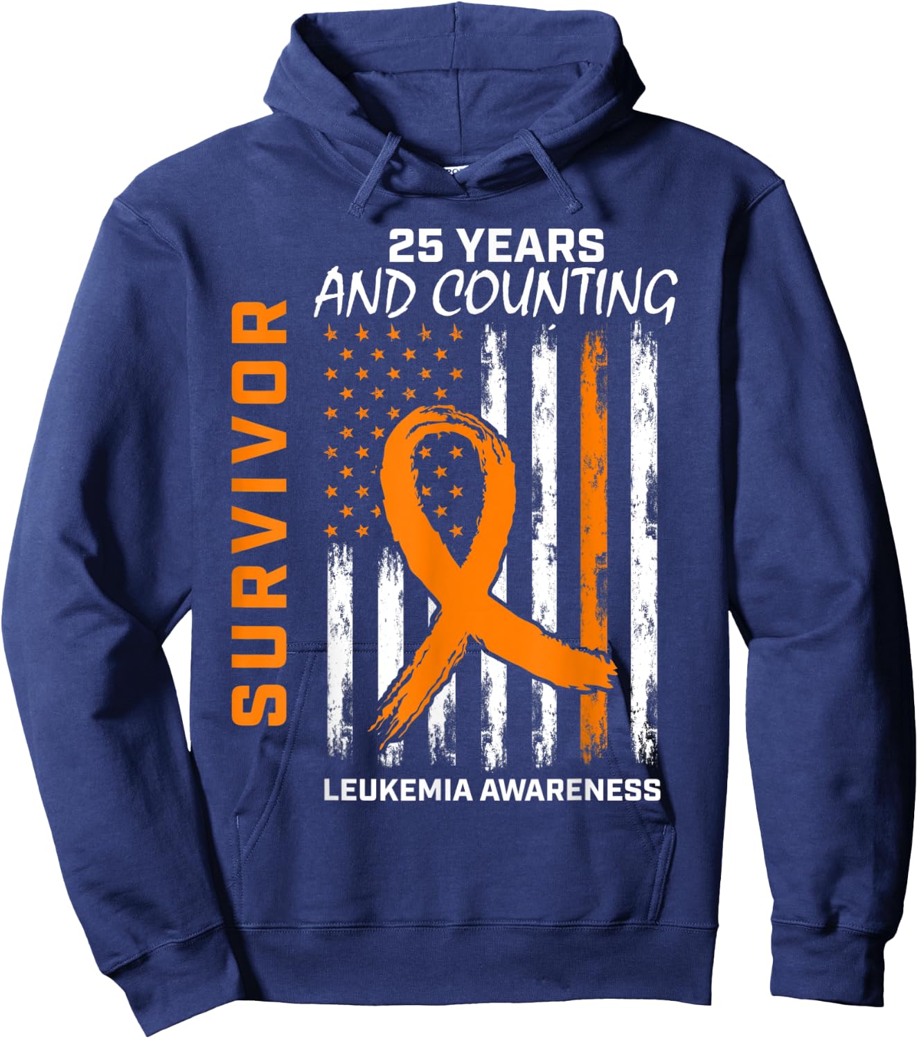 25 Years Cancer Free Orange Leukemia Survivor American Flag Kids Men Hoodie - Hoodie | Navy