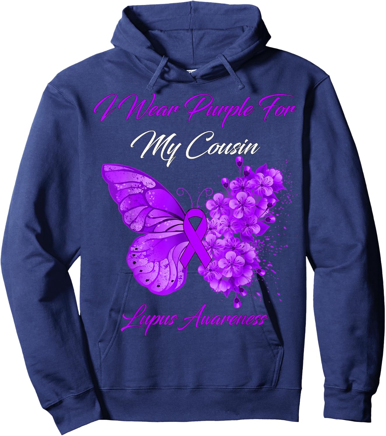 Butterfly I Wear Purple For My Cousin Lupus Awareness Hoodie - Hoodie | Navy