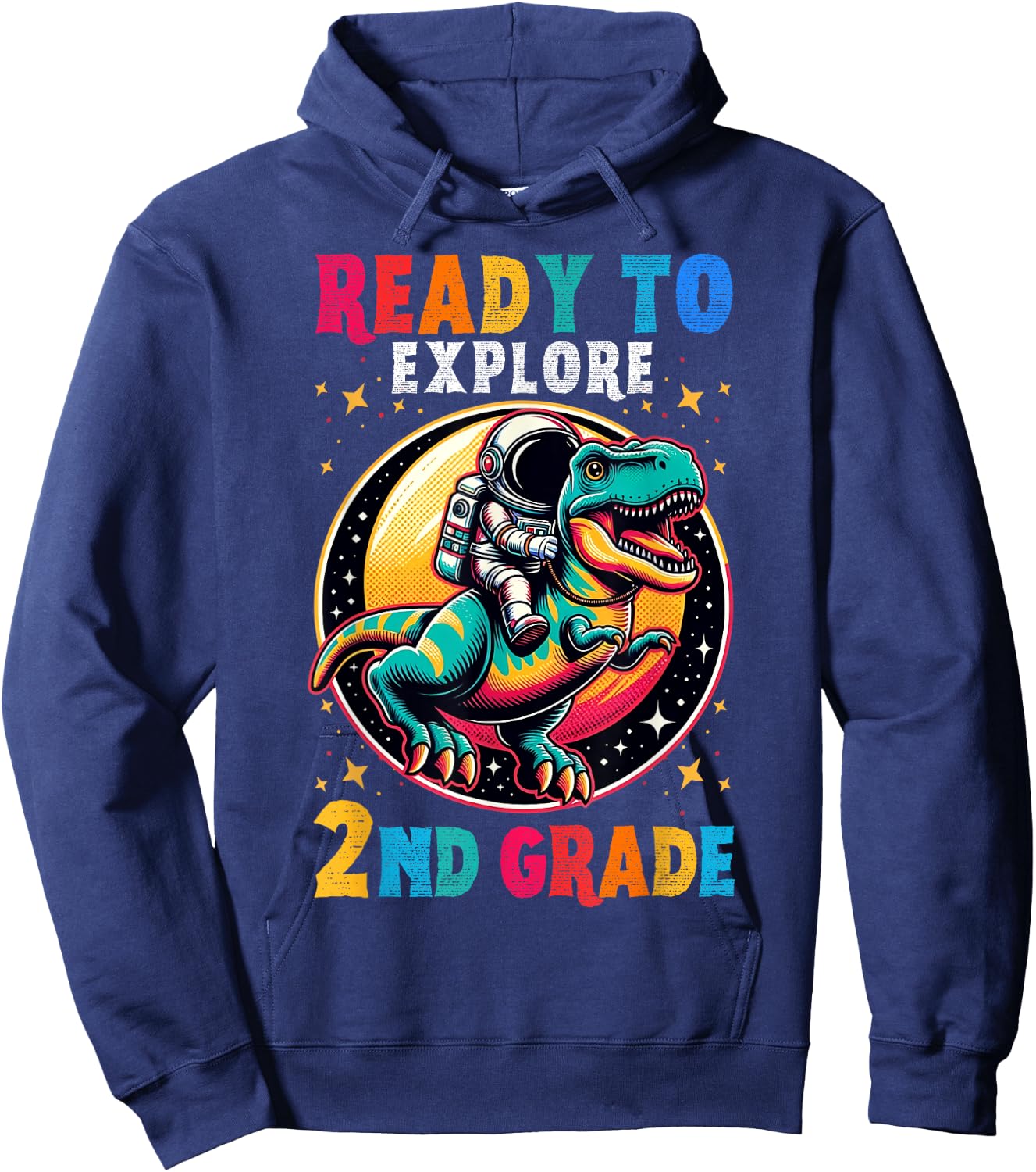 First day back to School 2nd grade Astronaut Dinosaur boys Hoodie - Hoodie | Navy