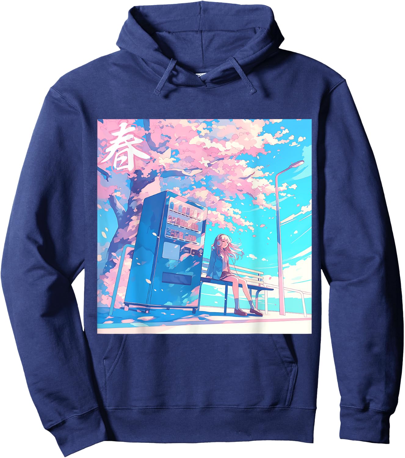 Spring Girl Under Cherry Blossom Tree Otaku Lofi Aesthetic Hoodie - Hoodie | Navy