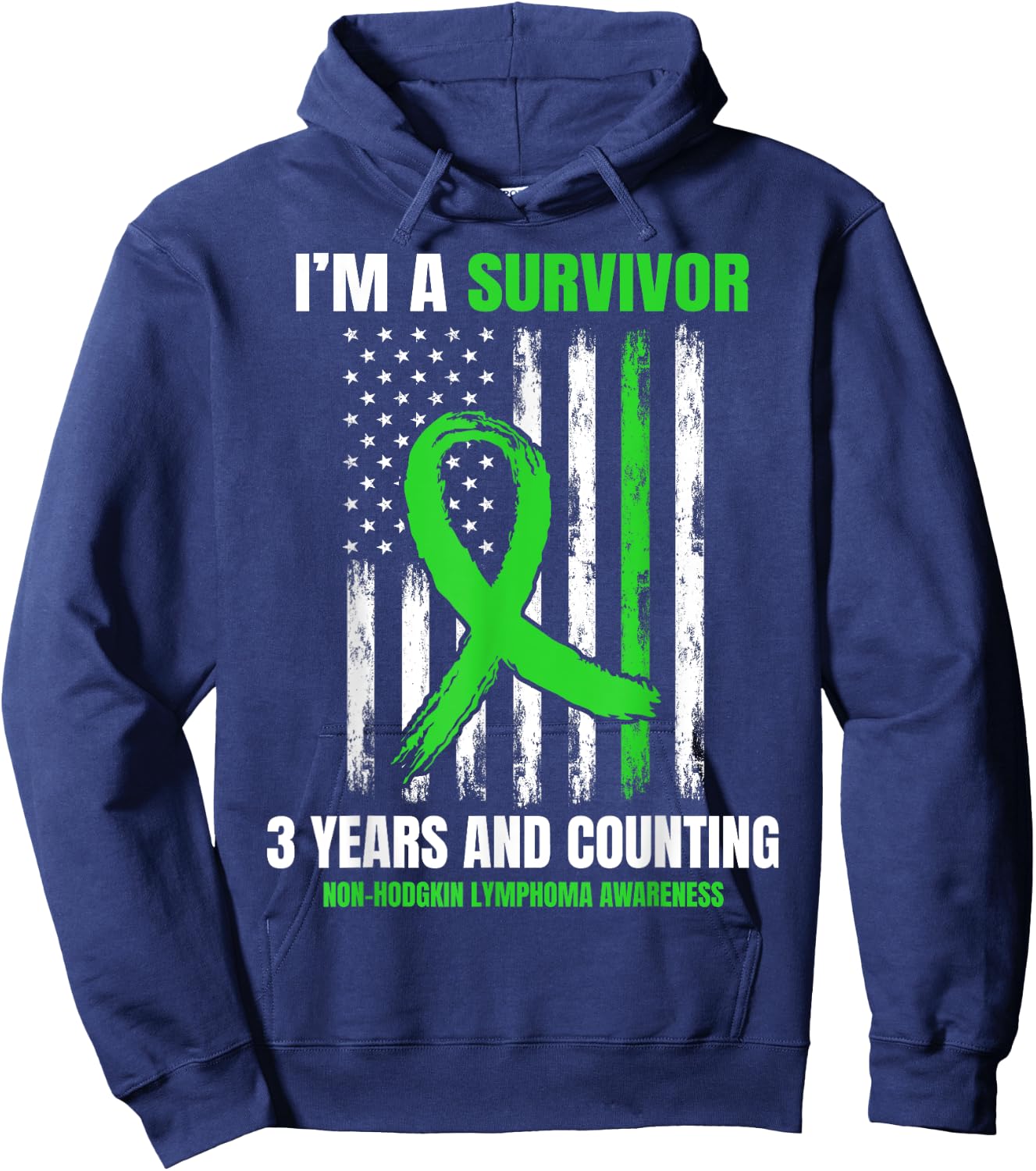 3 Years Cancer Free Non Hodgkins Lymphoma Survivor USA Flag Hoodie - Hoodie | Navy