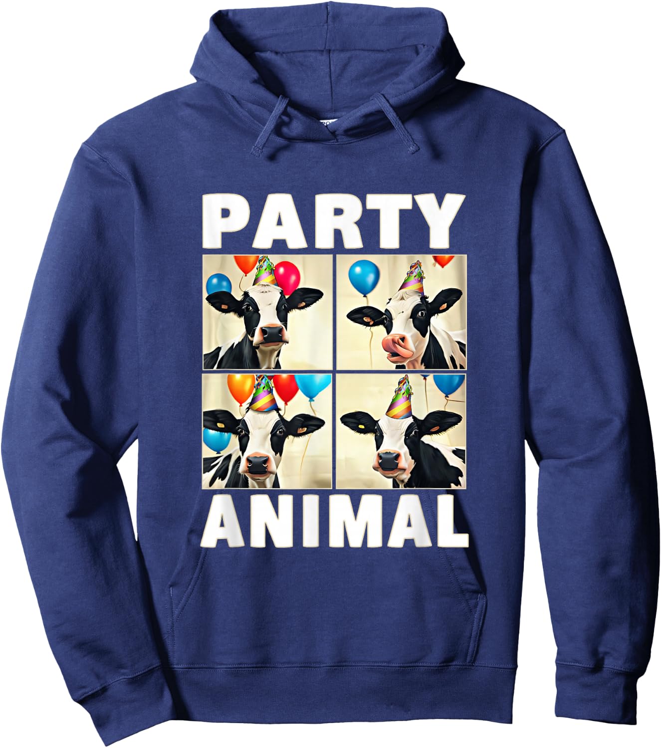 Cow Face Colorful Balloons Farm Animal Party Hat Photobooth Hoodie - Hoodie | Navy