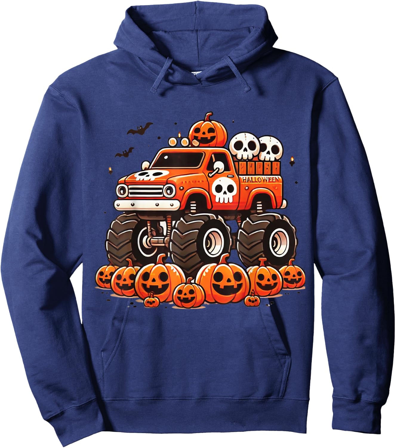 Kids Monster Truck Pumpkin Jack O Lantern Halloween Costume Hoodie - Hoodie | Navy