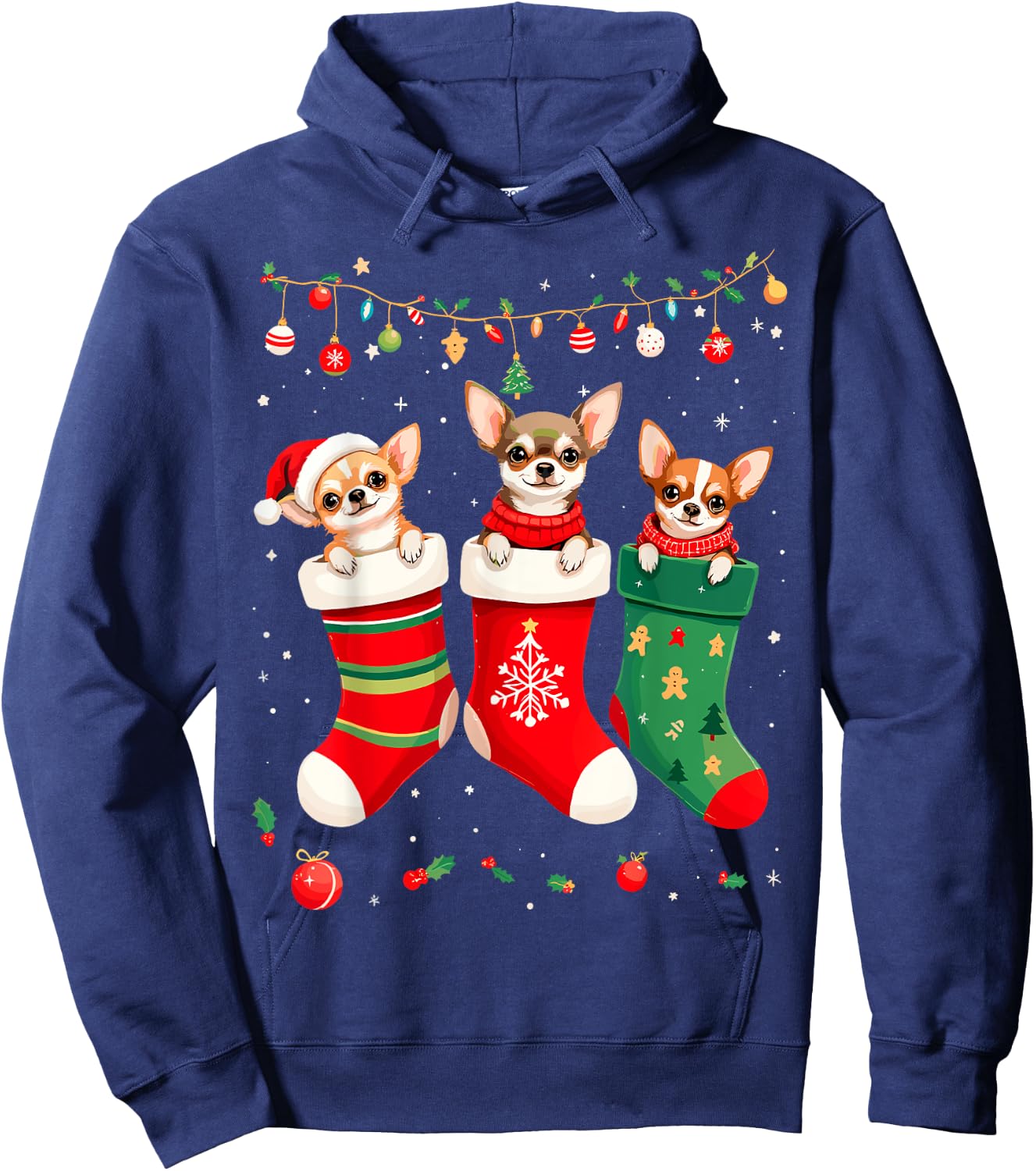 Funny Chihuahua Christmas Socks Xmas Dog Lover New Year Women Kids Hoodie - Hoodie | Navy