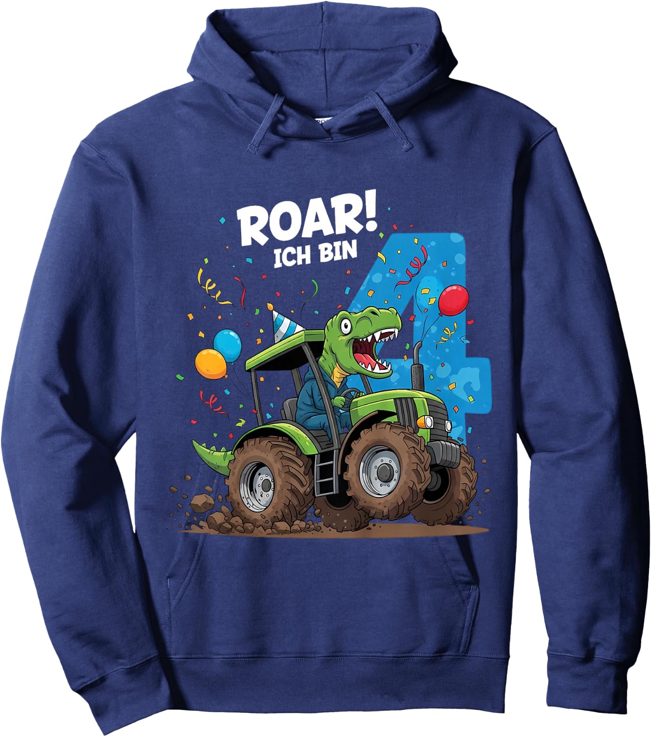 Kinder Dinosaurier Traktor Kinder Geburtstag 4 Jahre Junge Hoodie - Hoodie | Navy