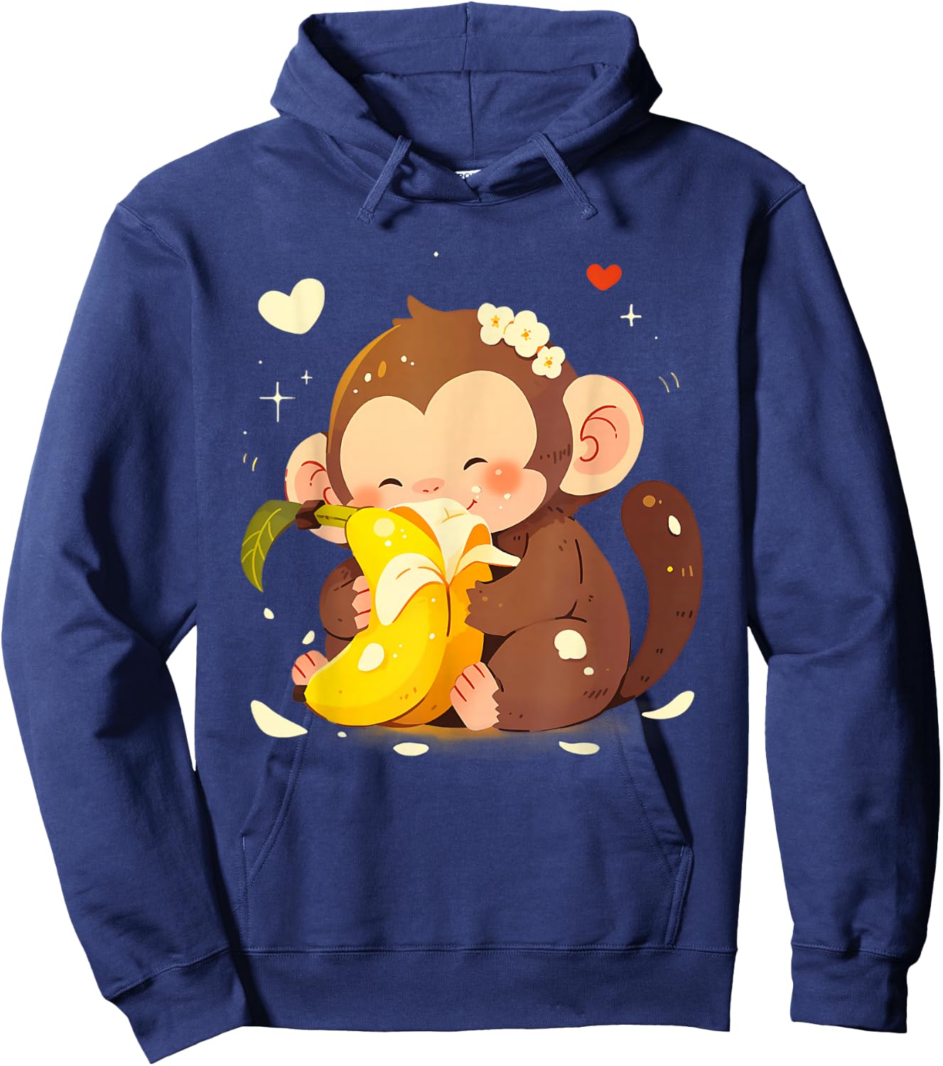 Banana Monkey Cute Monkey Drawing Bananas Fruit Wildlife Hoodie - Hoodie | Navy