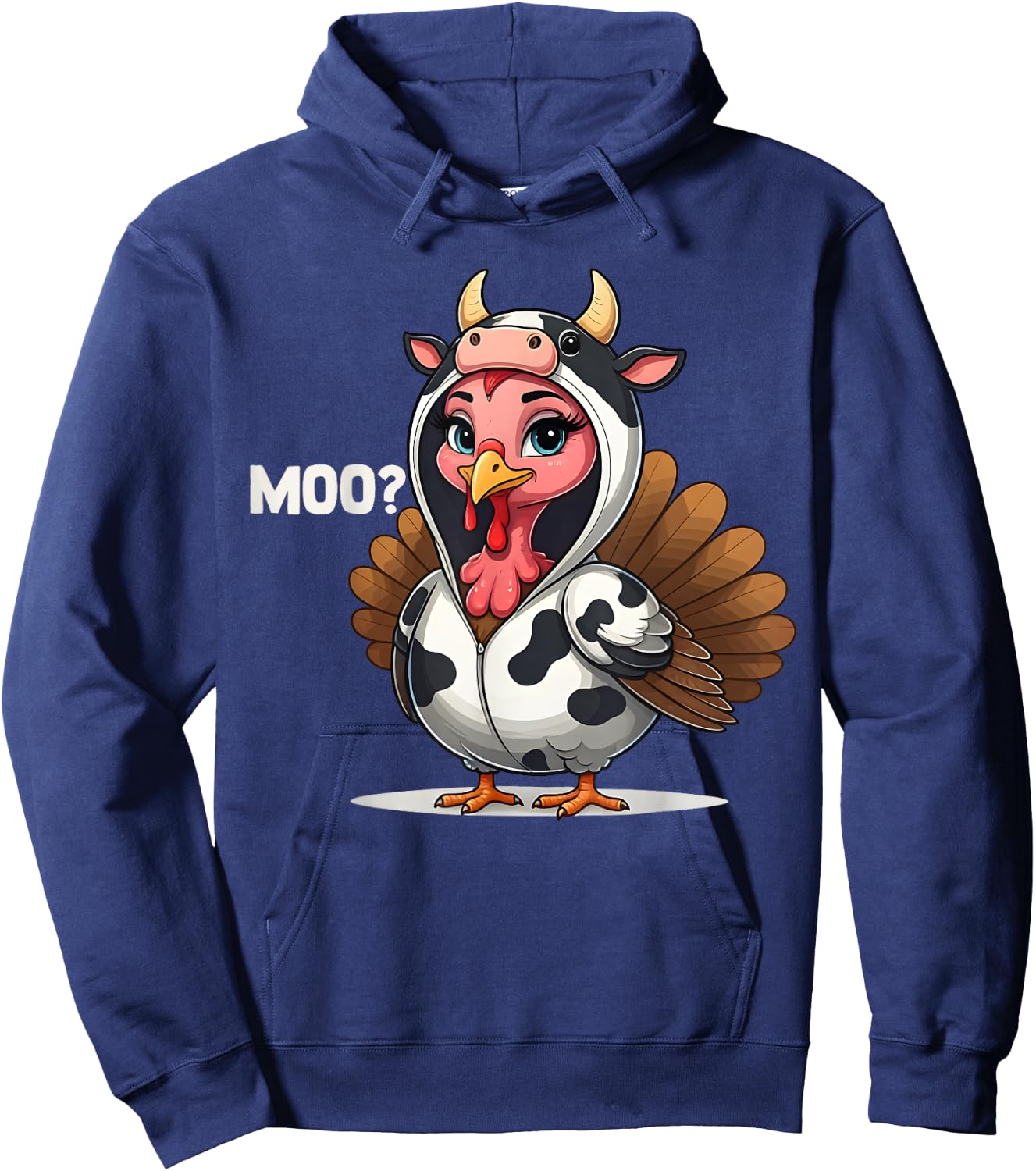 Thanksgiving Turkey Cow Moo Hoodie - Hoodie | Navy