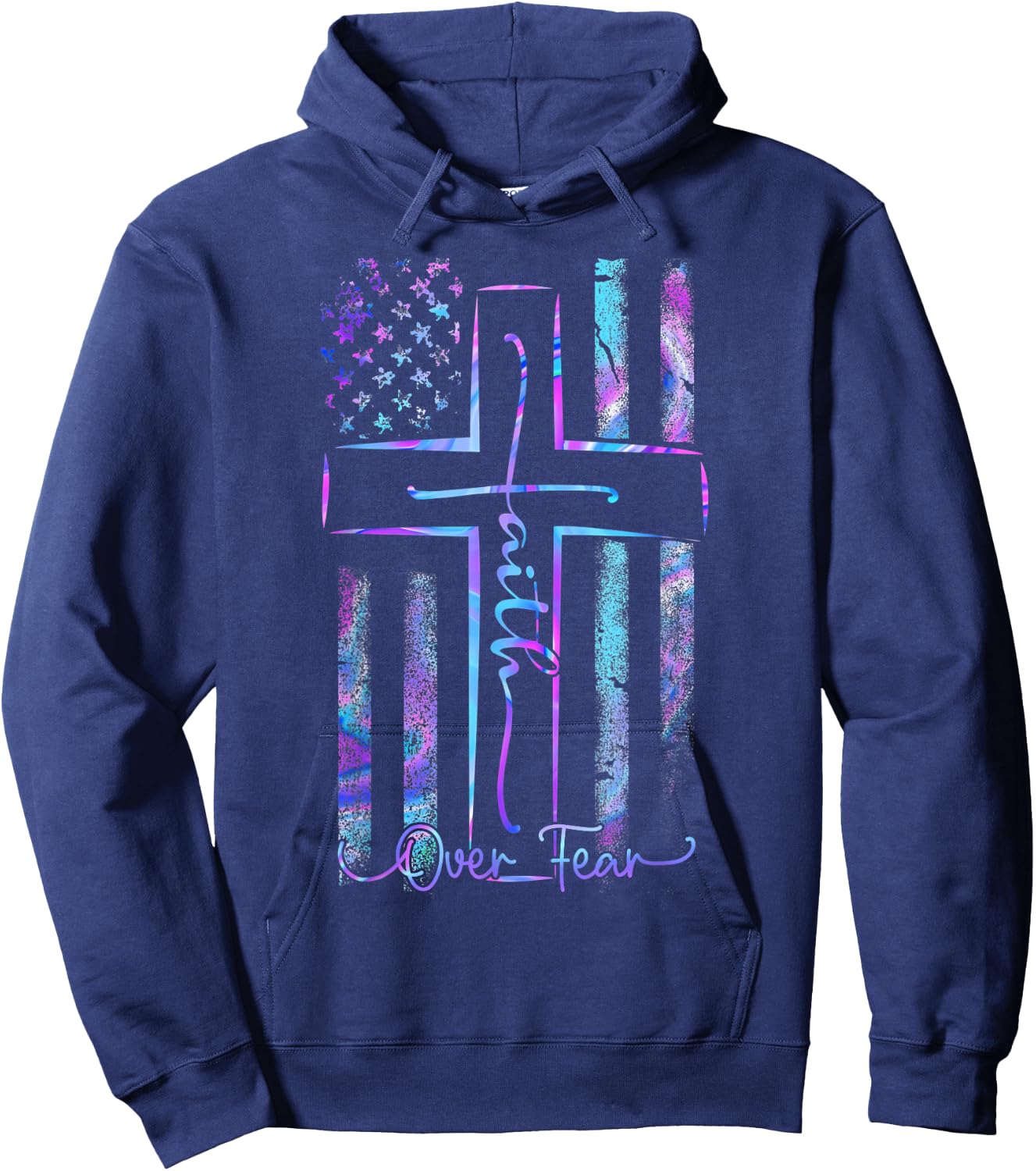 America Pride US Flag Faith Over Fear Prayer Men Women Hoodie - Hoodie | Navy