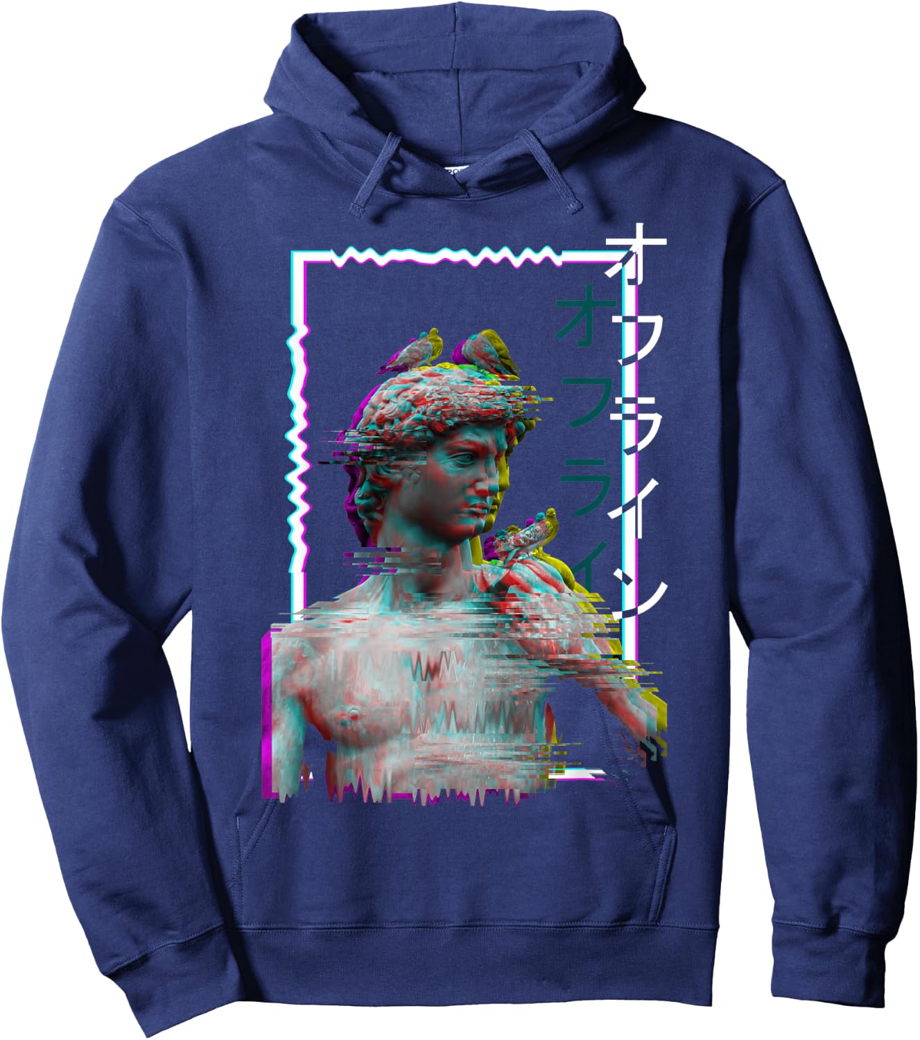 Greek Statue Ancient Vaporwave Aesthetic Synthwave Glitch Hoodie - Hoodie | Navy