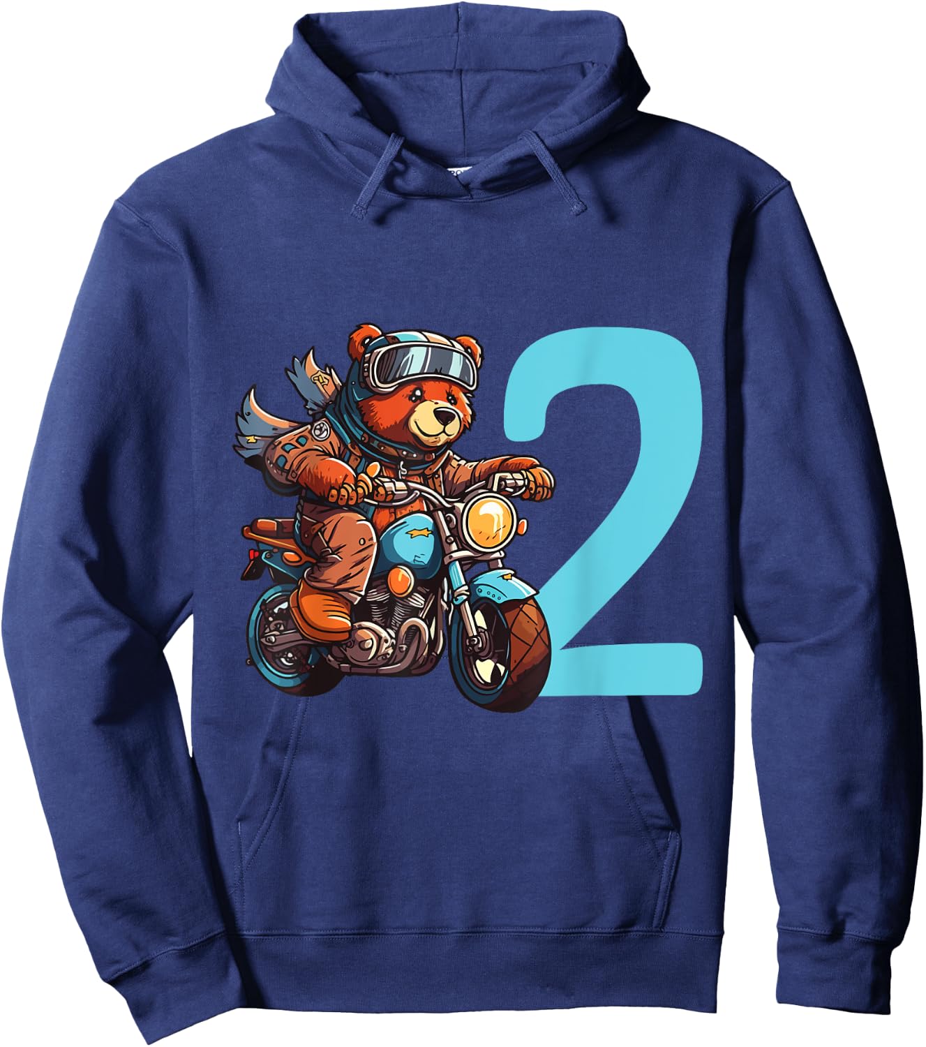 Kinder Geburtstag Bär auf Motorrad 2 Jahre Junge Zahl Alter Hoodie - Hoodie | Navy