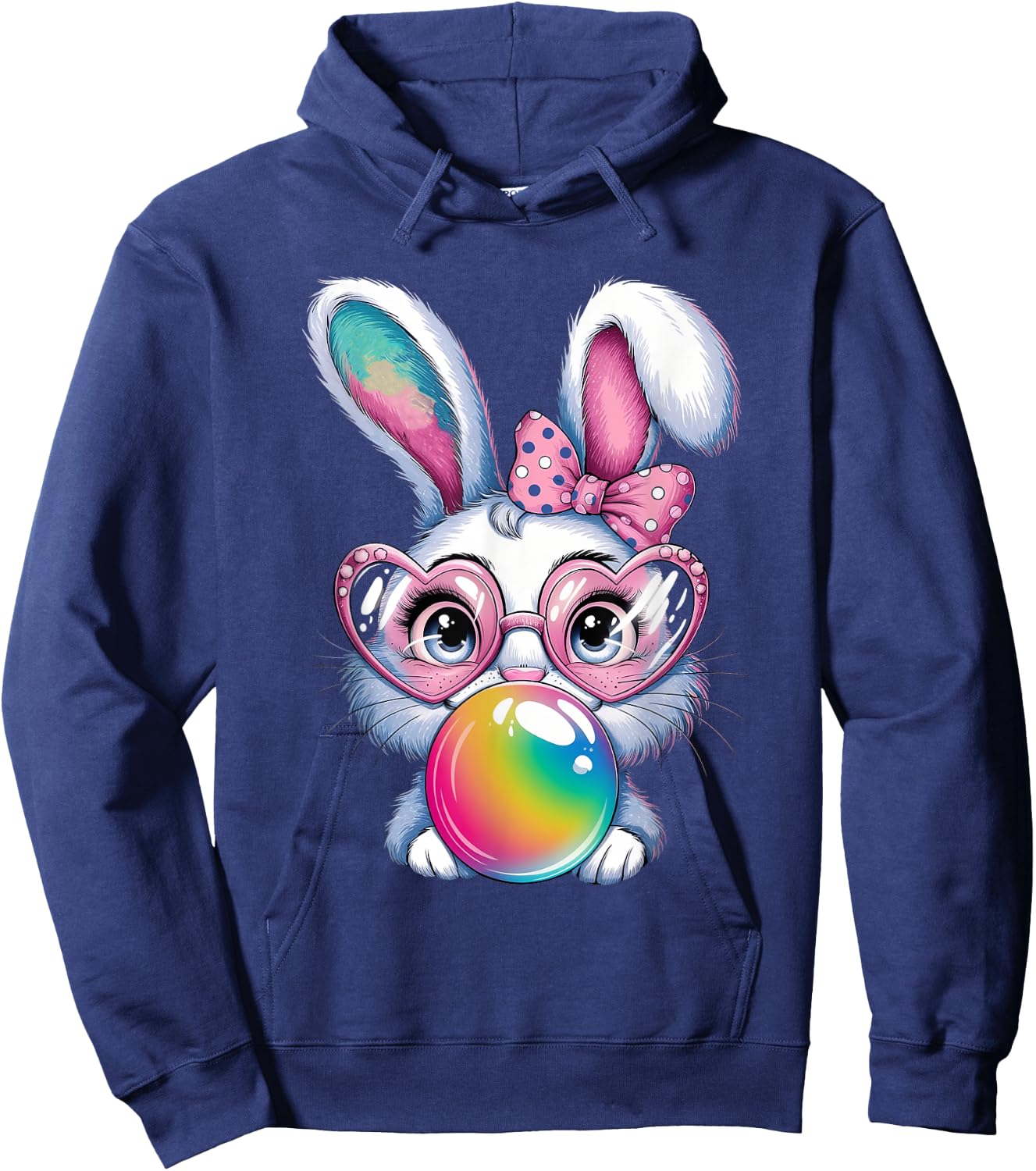 Bunny Easter Girls Coquette Bow Bubble Gum Rabbit Easter Hoodie - Hoodie | Navy