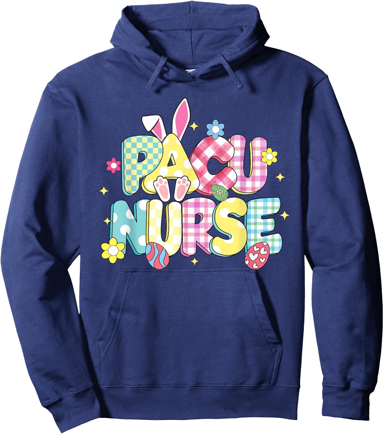 Retro Groovy PACU Nurse Bunny Ear Funny Easter Gifts Hoodie - Hoodie | Navy