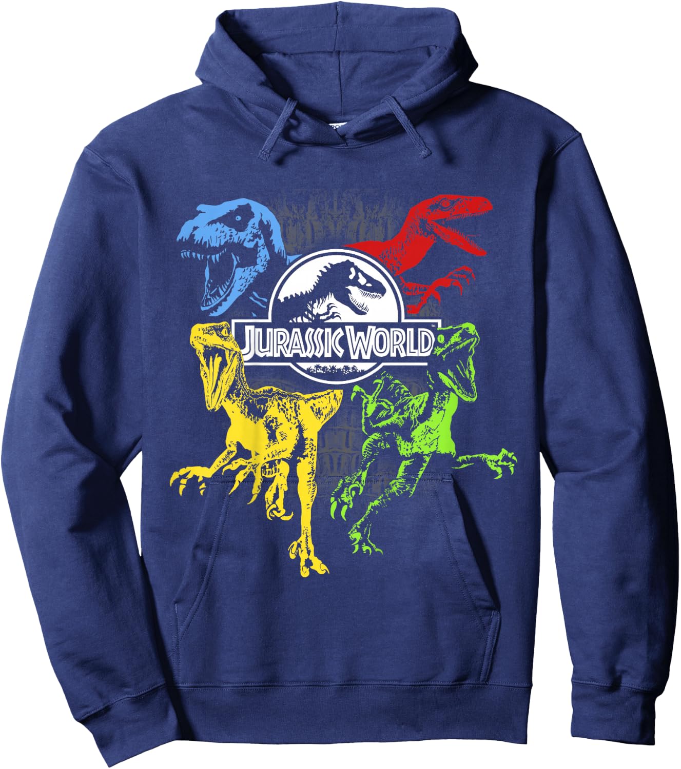 Kids Jurassic World Primary Color Raptors & T-Rex Hoodie - Hoodie | Navy