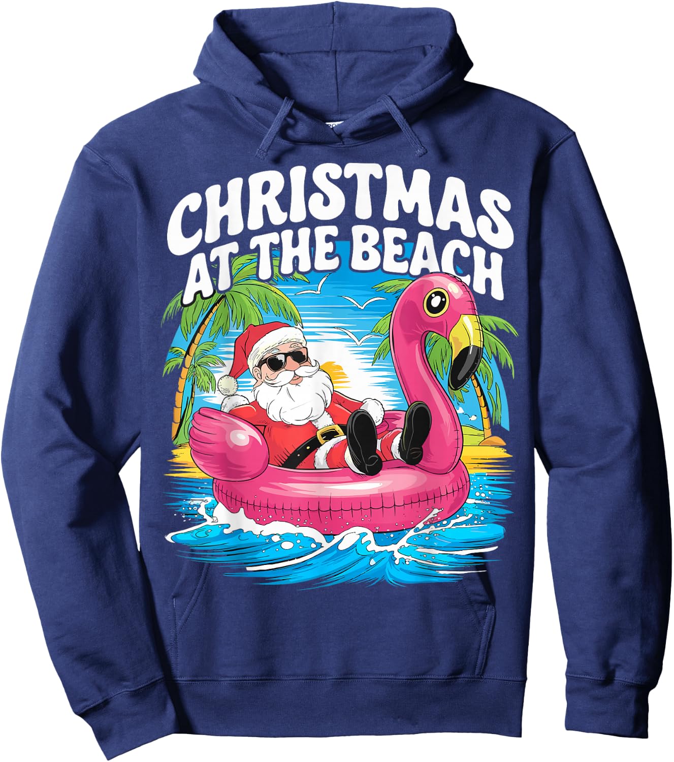 Flamingo Float Santa Claus Christmas At The Beach Hoodie - Hoodie | Navy
