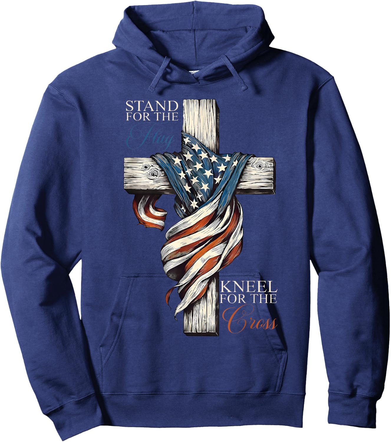 Stand for The Flag Kneel for The Cross Jesus USA 4th of July Hoodie - Hoodie | Navy