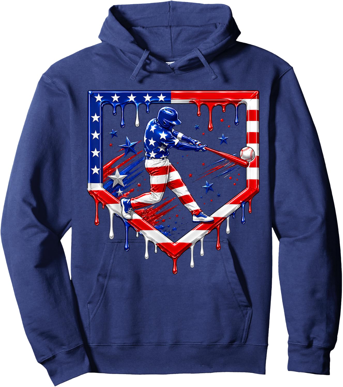 Baseball Drip Ice Cream USA Flag 4th of July Boys Youth Kids Hoodie - Hoodie | Navy