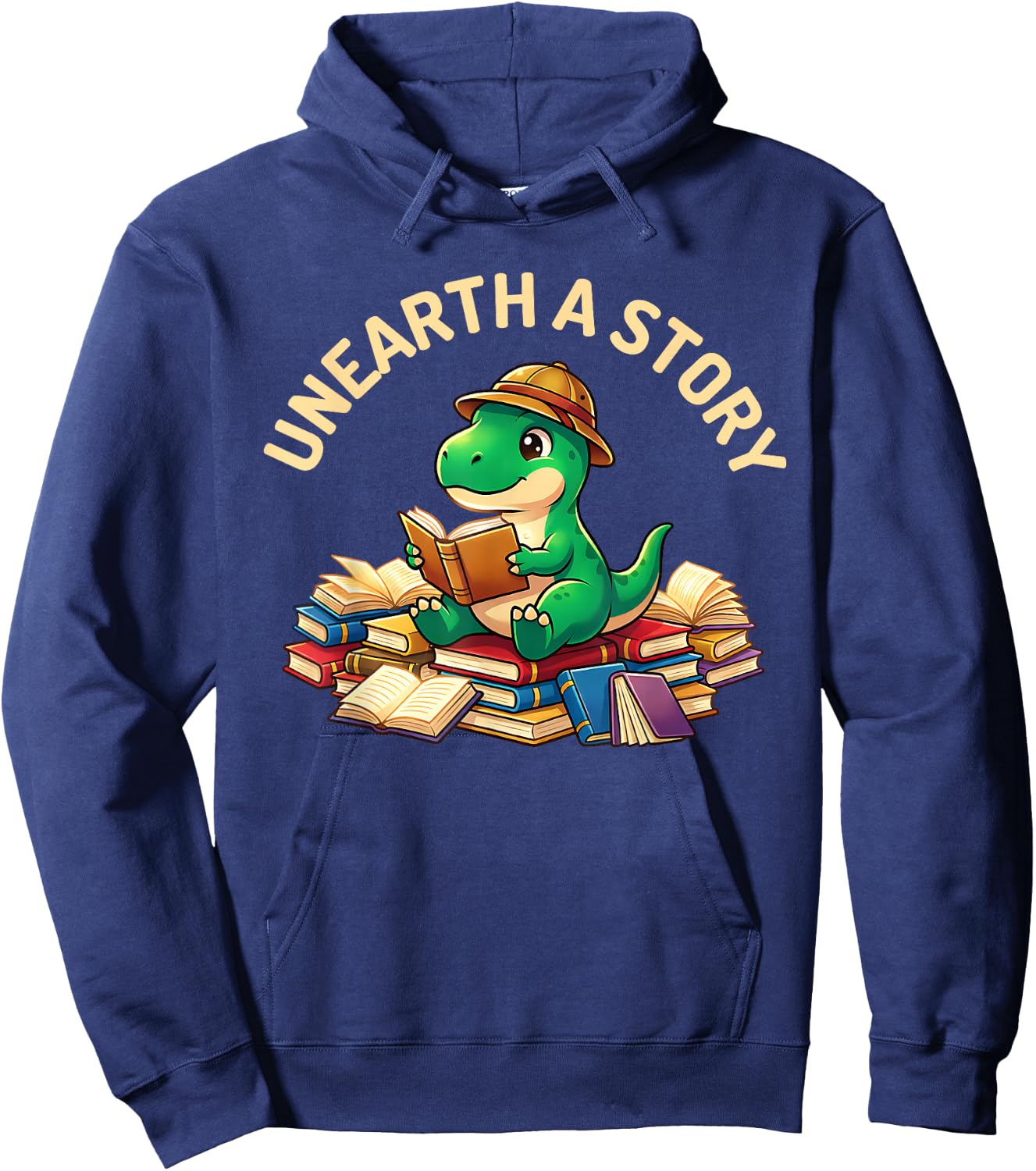Unearth A Story Summer Reading 2026 Dinosaur Book Floral Hoodie - Hoodie | Navy