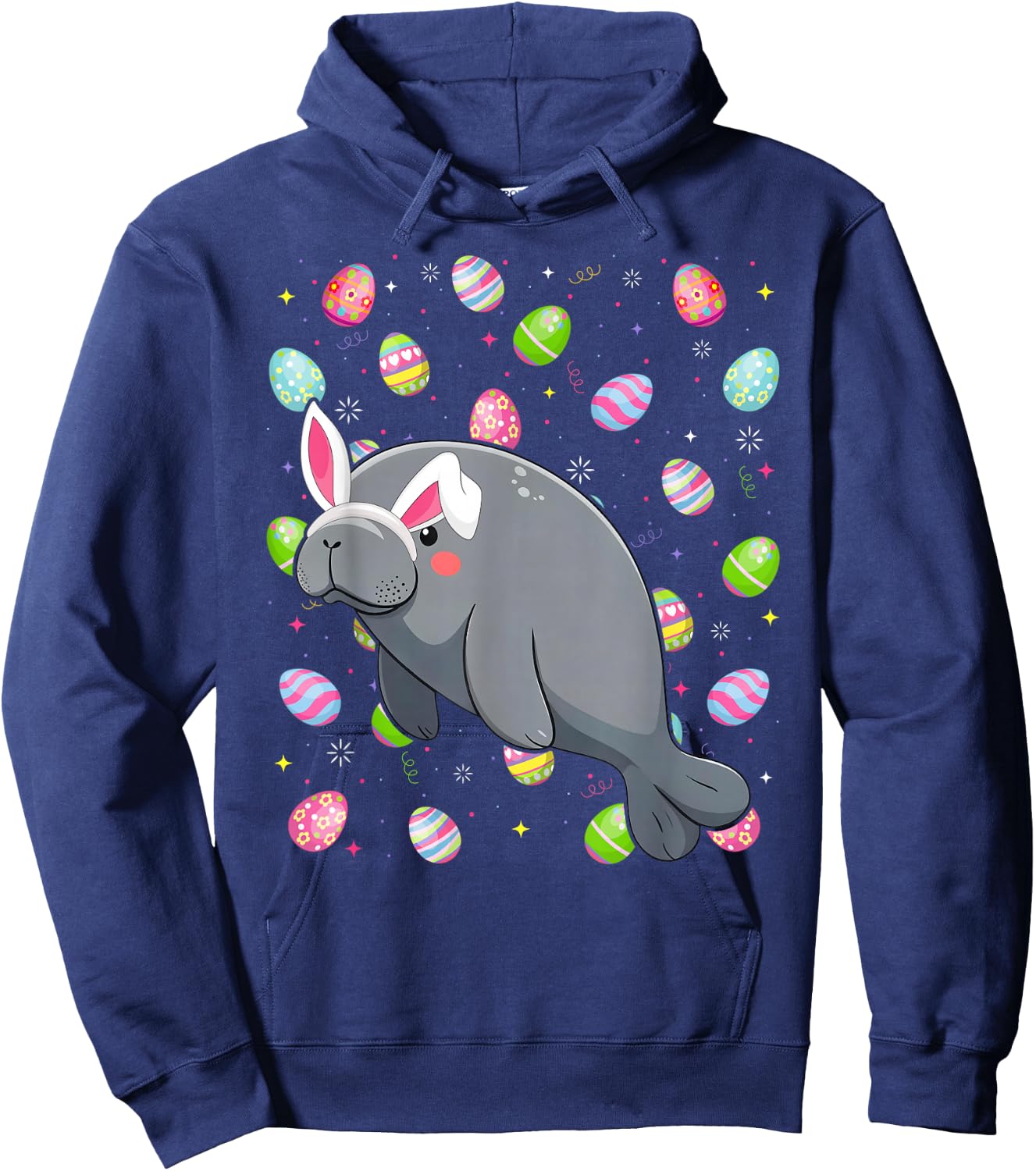 Manatee Happy Easter Egg Hunt Bunny Ear Manatee Easter Hoodie - Hoodie | Navy