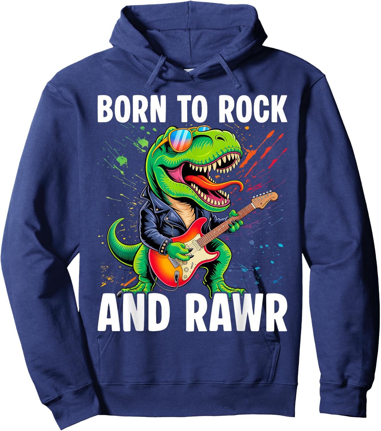 Born to Rock and Rawr, Cute Dinosaur, Rock'n Roll Dino Hoodie - Hoodie | Navy