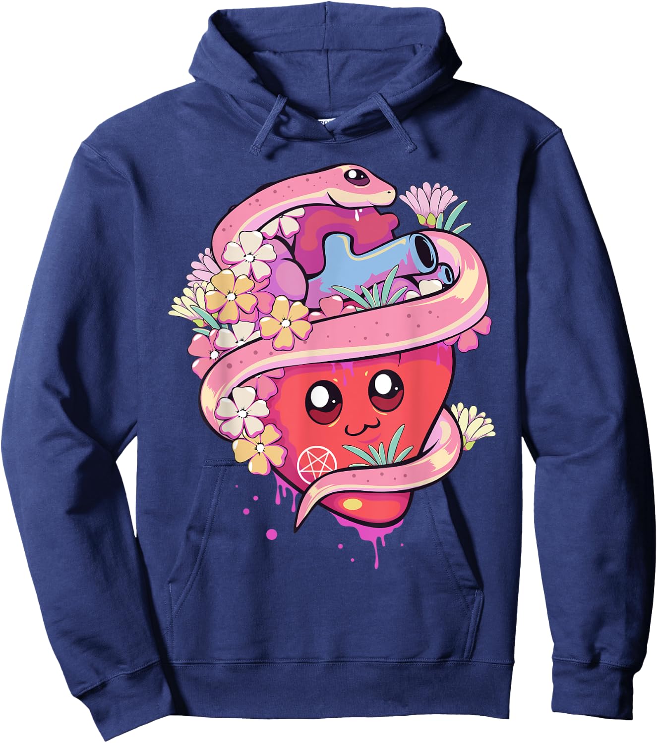 Pastel Goth Kawaii Anime Heart with Snake Serpent Hoodie - Hoodie | Navy