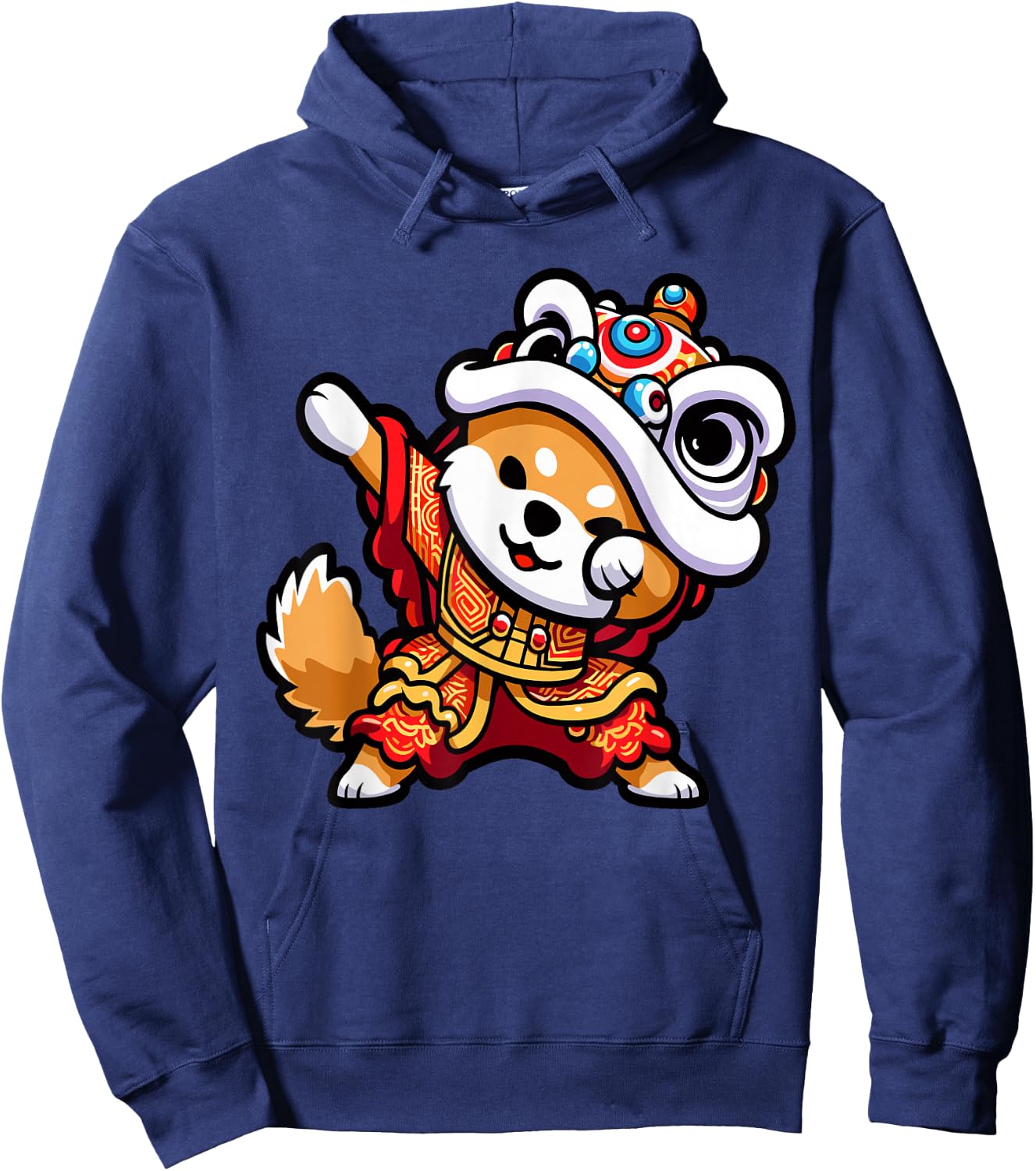 Chinese Lunar New Year 2026 Dabbing Shiba Inu Dog Lion Dance Hoodie - Hoodie | Navy