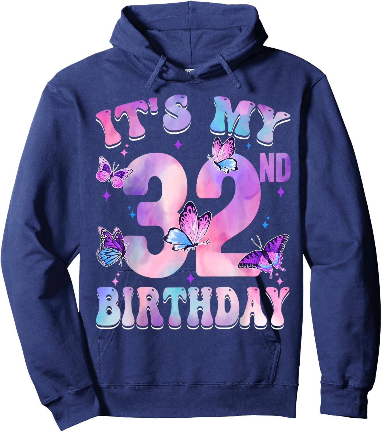 It's My 32nd Birthday Butterfly Theme 32 Year Old Party Girl Hoodie - Hoodie | Navy
