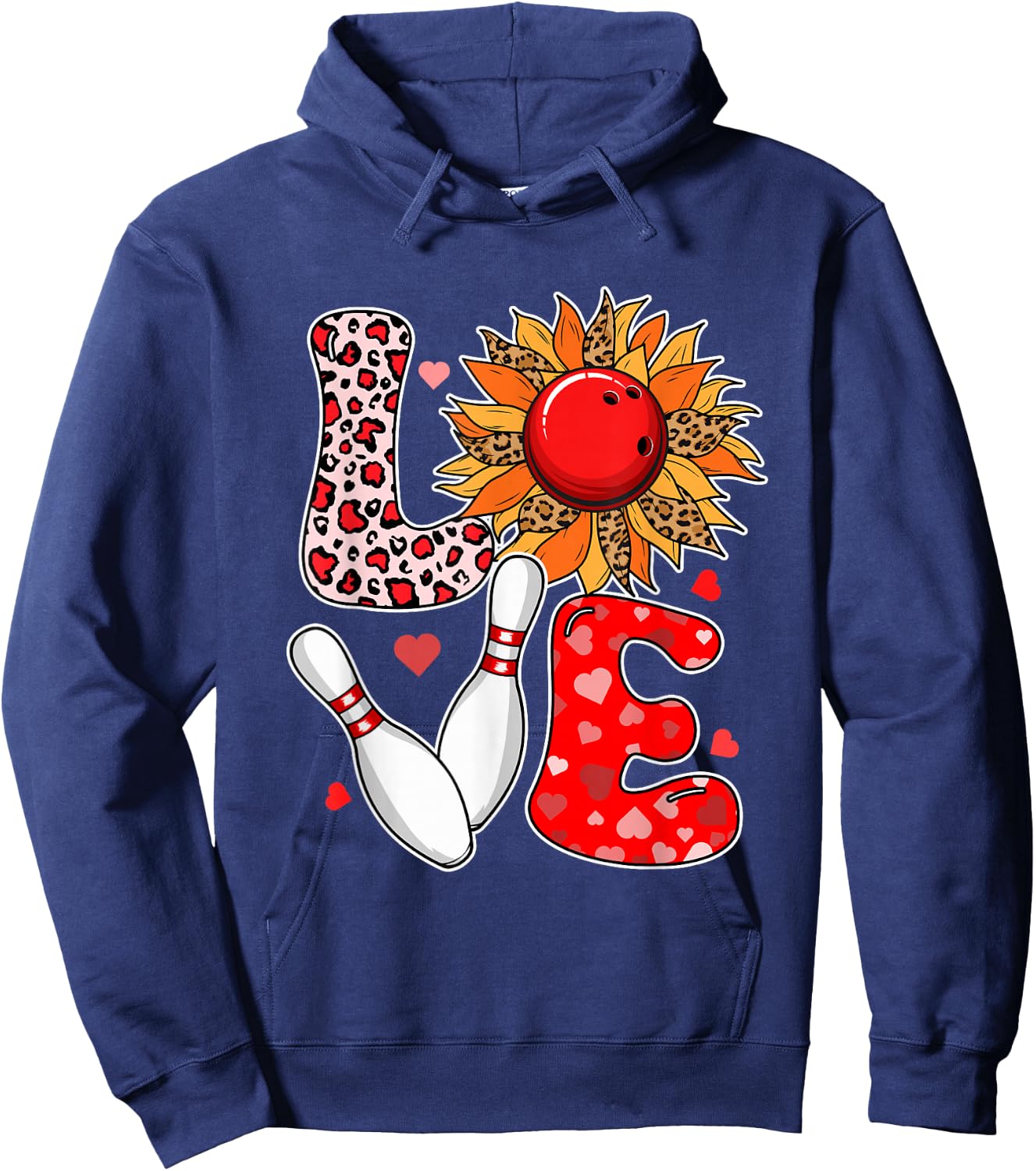 LOVE Leopard Sunflower Bowling Equipment Valentine Player Hoodie - Hoodie | Navy