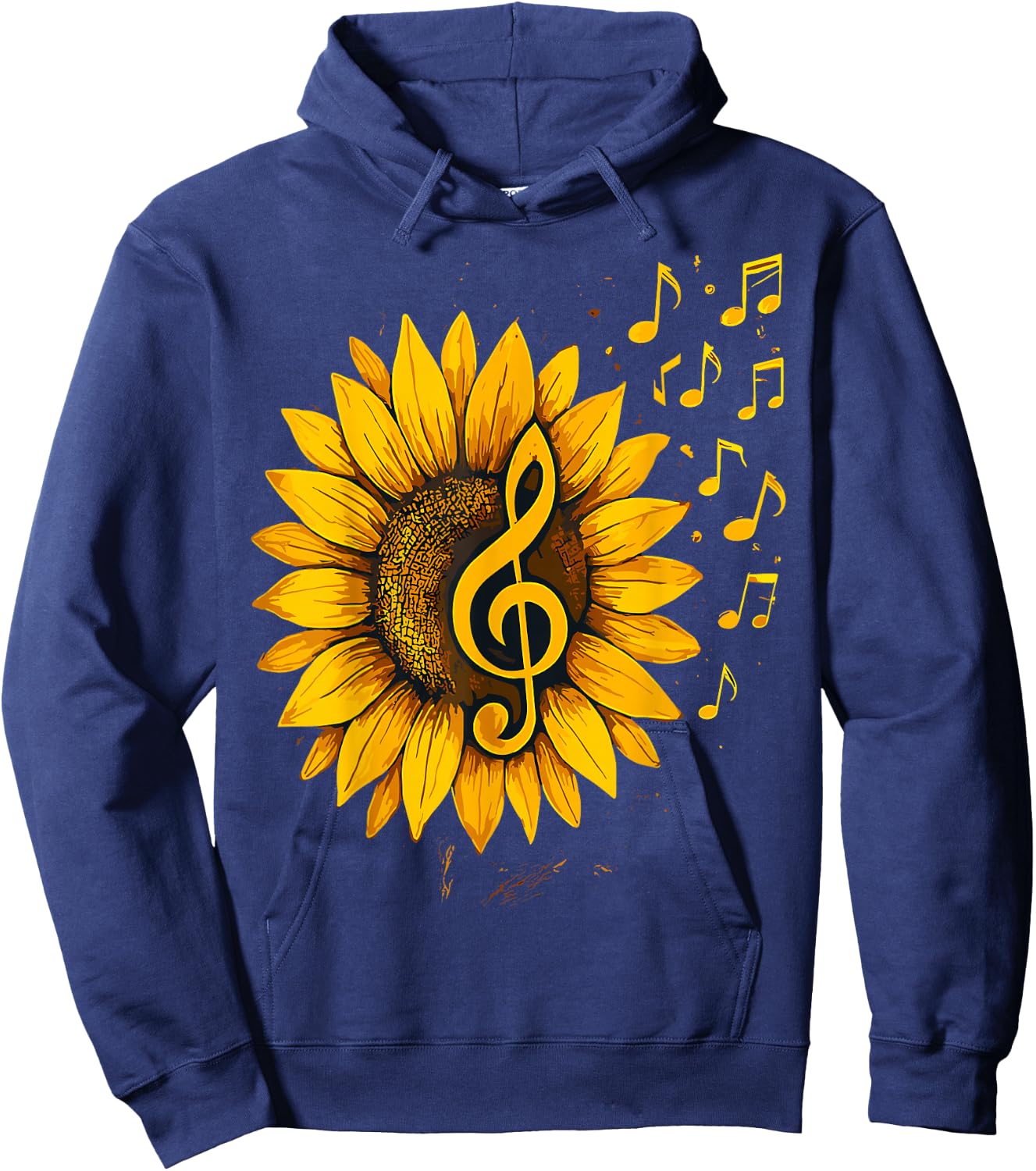 Sunflower Music Notes– Treble Clef Floral Musician Hoodie - Hoodie | Navy