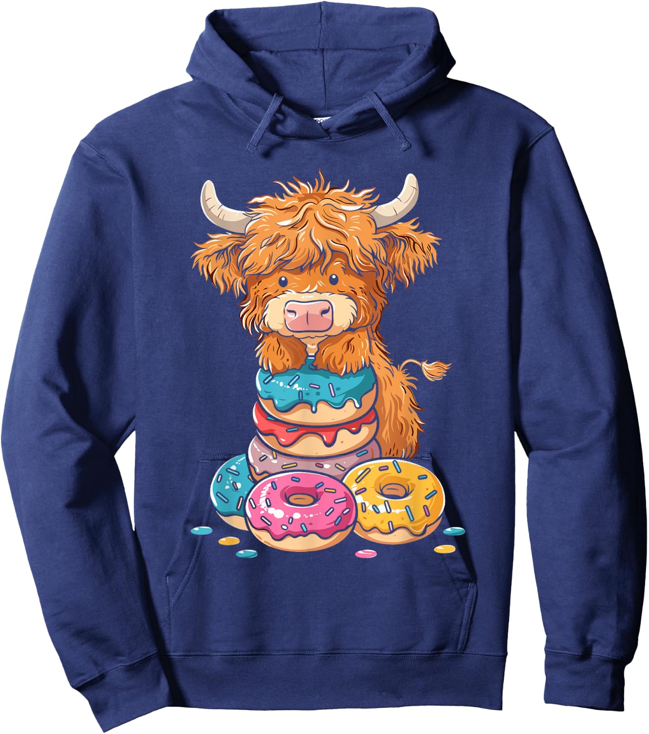Donut Lover Cute Highland Cow Sprinkle Doughnut Hoodie - Hoodie | Navy