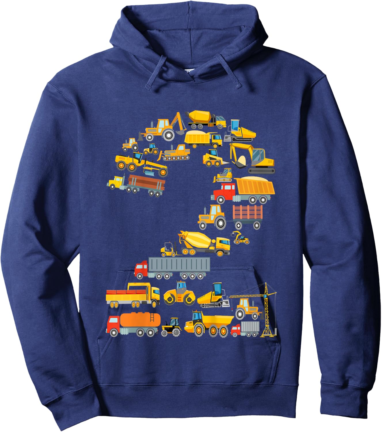 Children's 2nd Birthday Boy Builder Excavator Vehicles 2 Years , black Hoodie - Hoodie | Navy