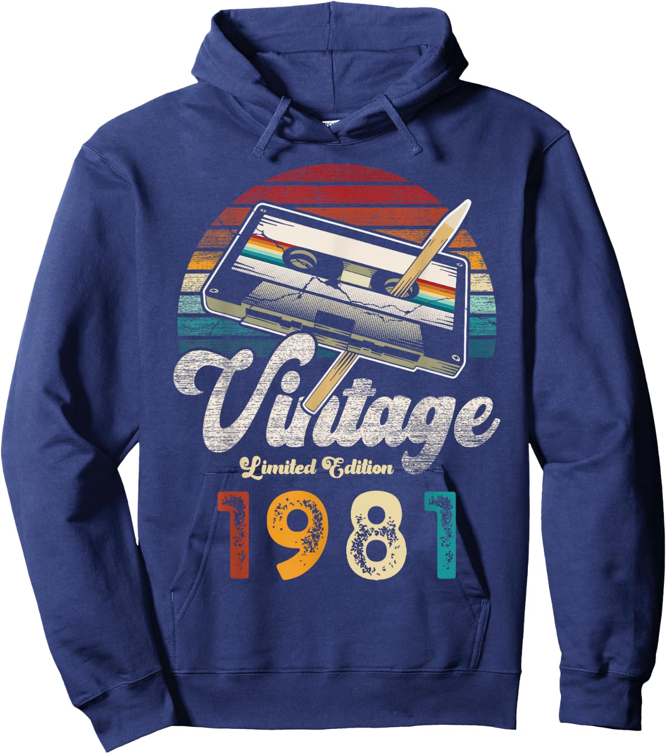 Vintage 1981 Birthday 44 Years Cassette Pencil , Black, S Hoodie - Hoodie | Navy