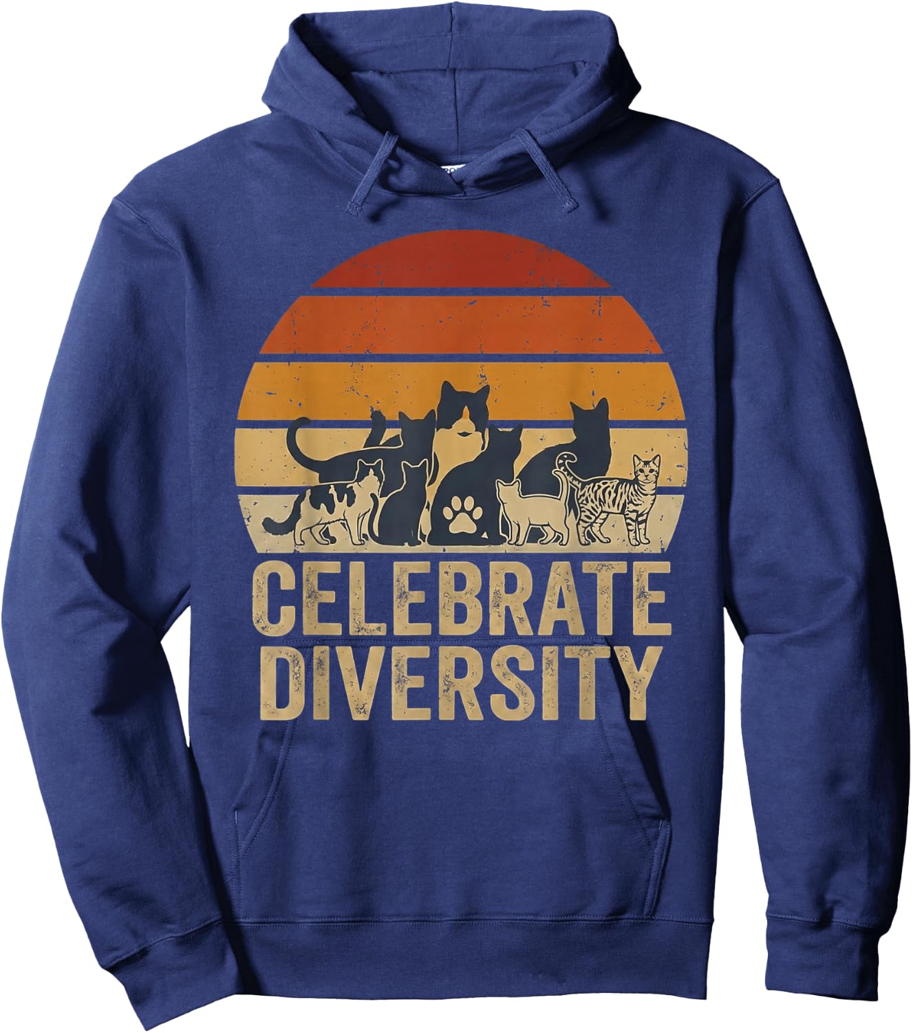 Retro Vintage Cat Celebrate Diversity Owners for Lovers Hoodie - Hoodie | Navy