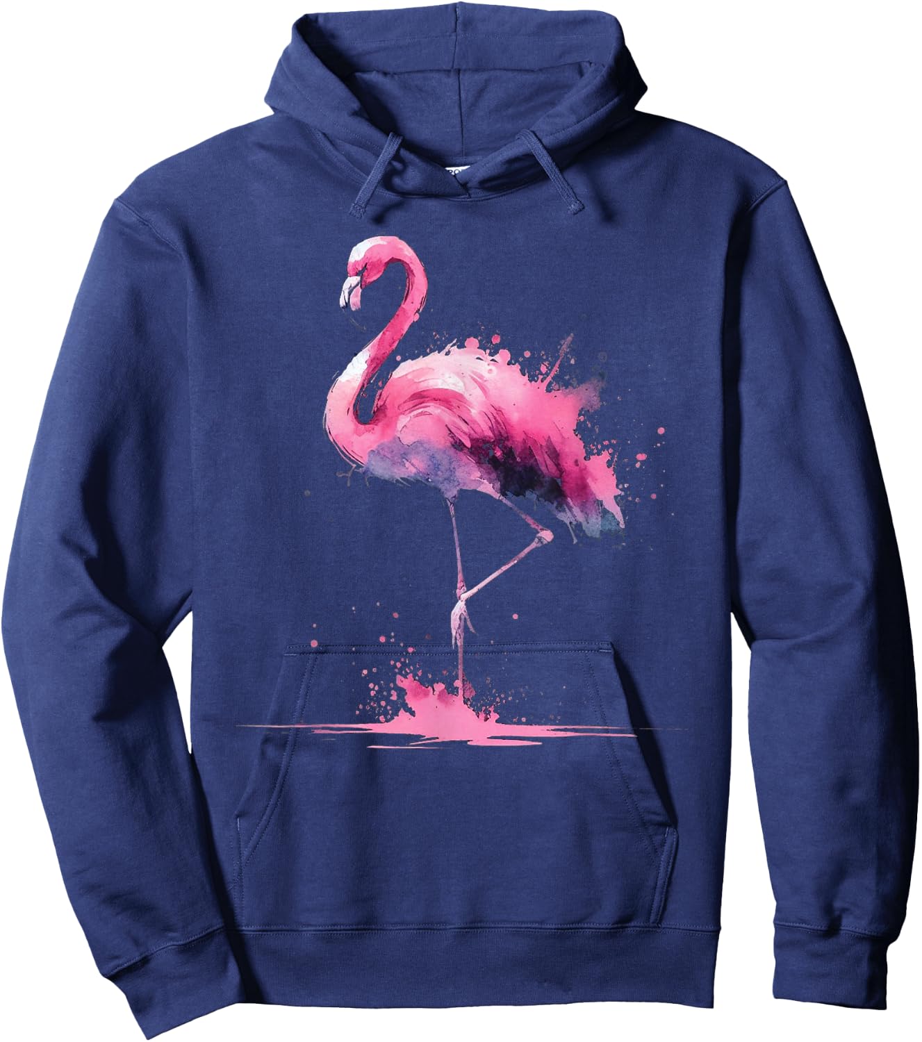 Flamingo Watercolor Pink Bird Artwork Hoodie - Hoodie | Navy