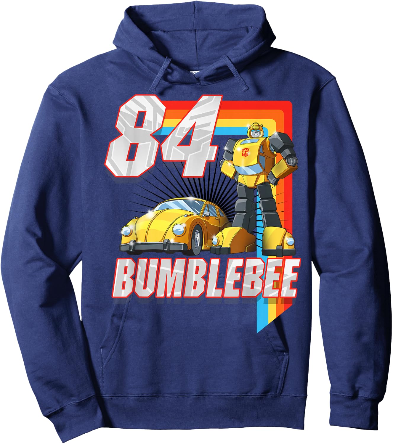 Transformers Bumblebee '84 Retro Rainbow Stripe Hoodie - Hoodie | Navy