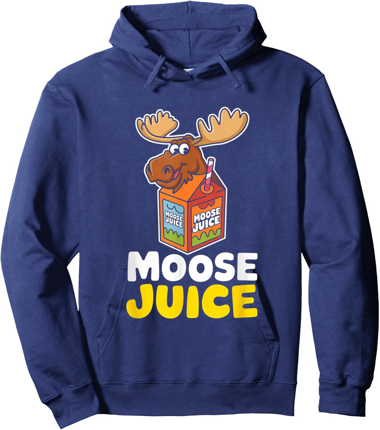 Bright and Cheerful Moose Juice Cartoon Hoodie - Hoodie | Navy