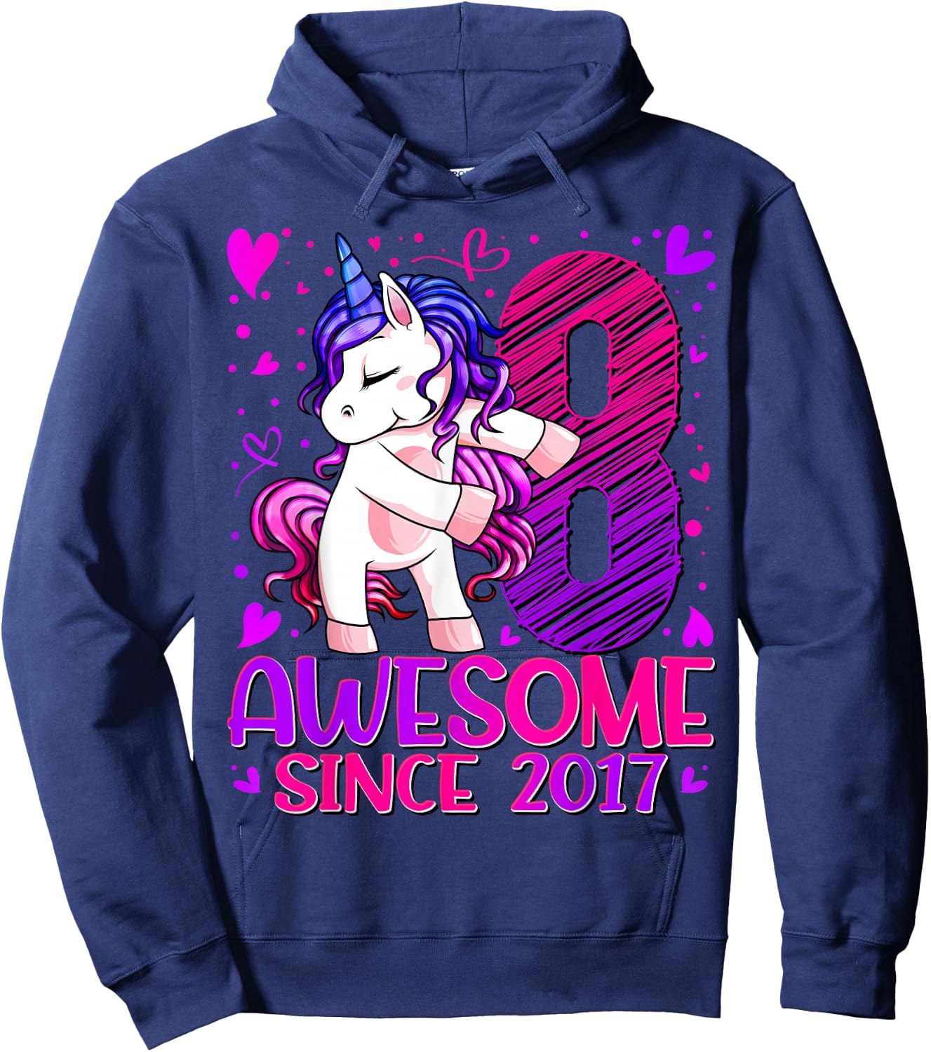 8 Year Old Unicorn Gifts For Girls 8th Birthday Girl Party Hoodie - Hoodie | Navy